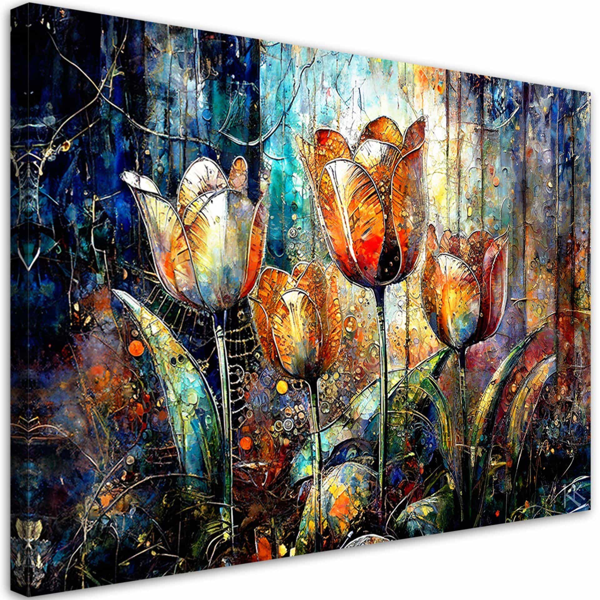 Canvasbillede, Abstrakte farverige blomster