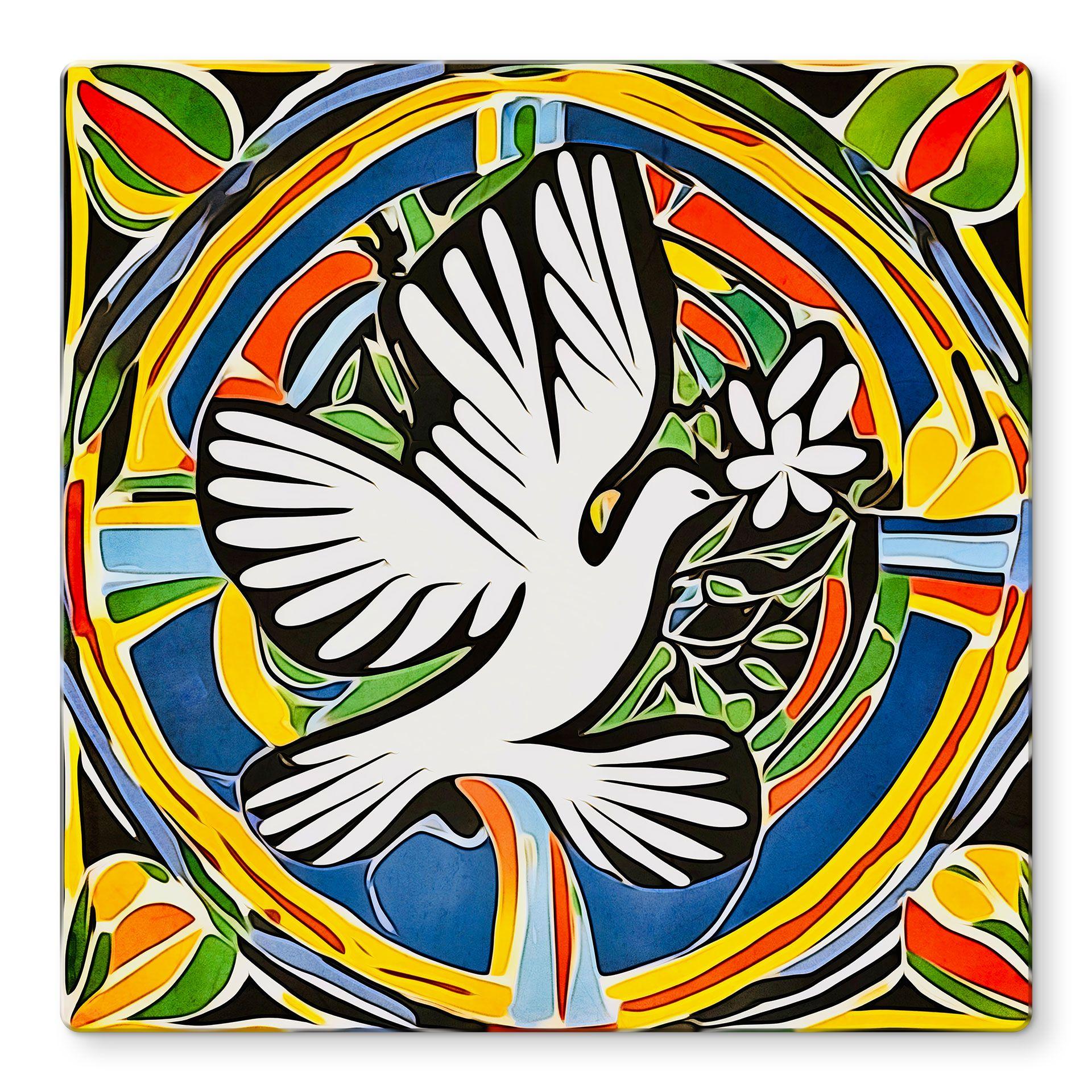 Glasbillede - Farverig fredsdue - inspireret af Matisse - Zamart