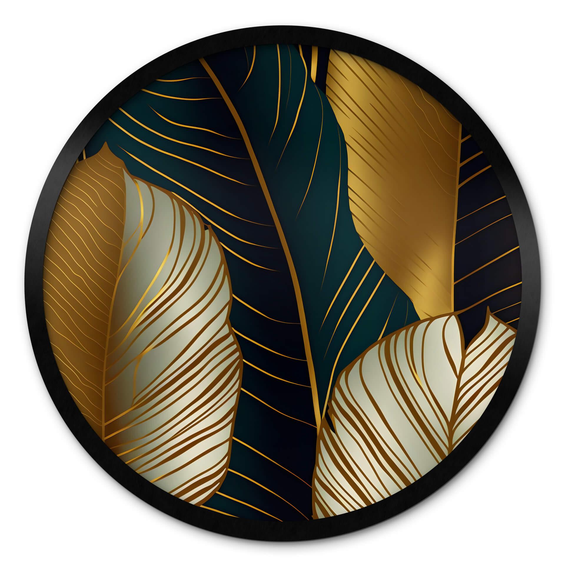 Póster Hojas de palmera abstractas doradas - Redondo