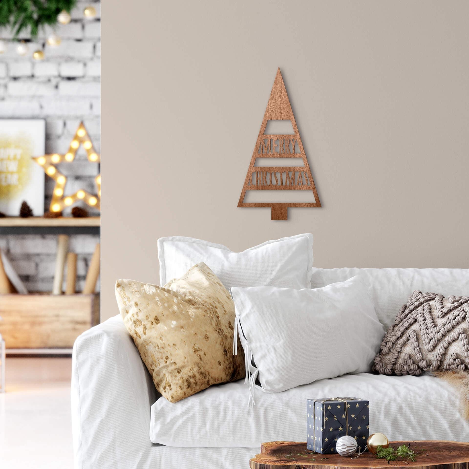 Decoración en madera - Árbol de Navidad Feliz Navidad - madera de caoba