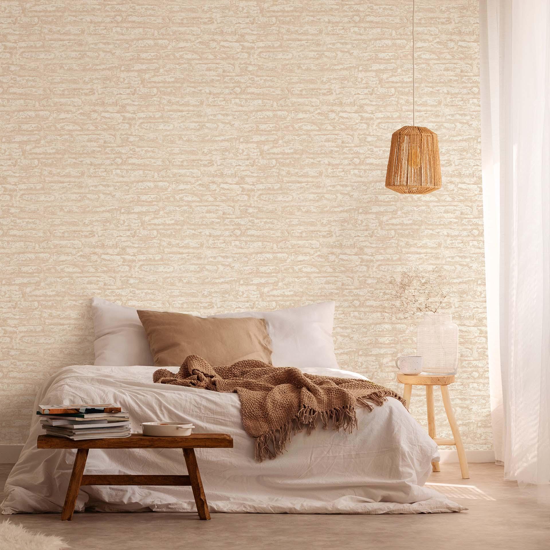 Papel pintado efecto piedra beige blanco - Papel pintado no tejido A.S. Création