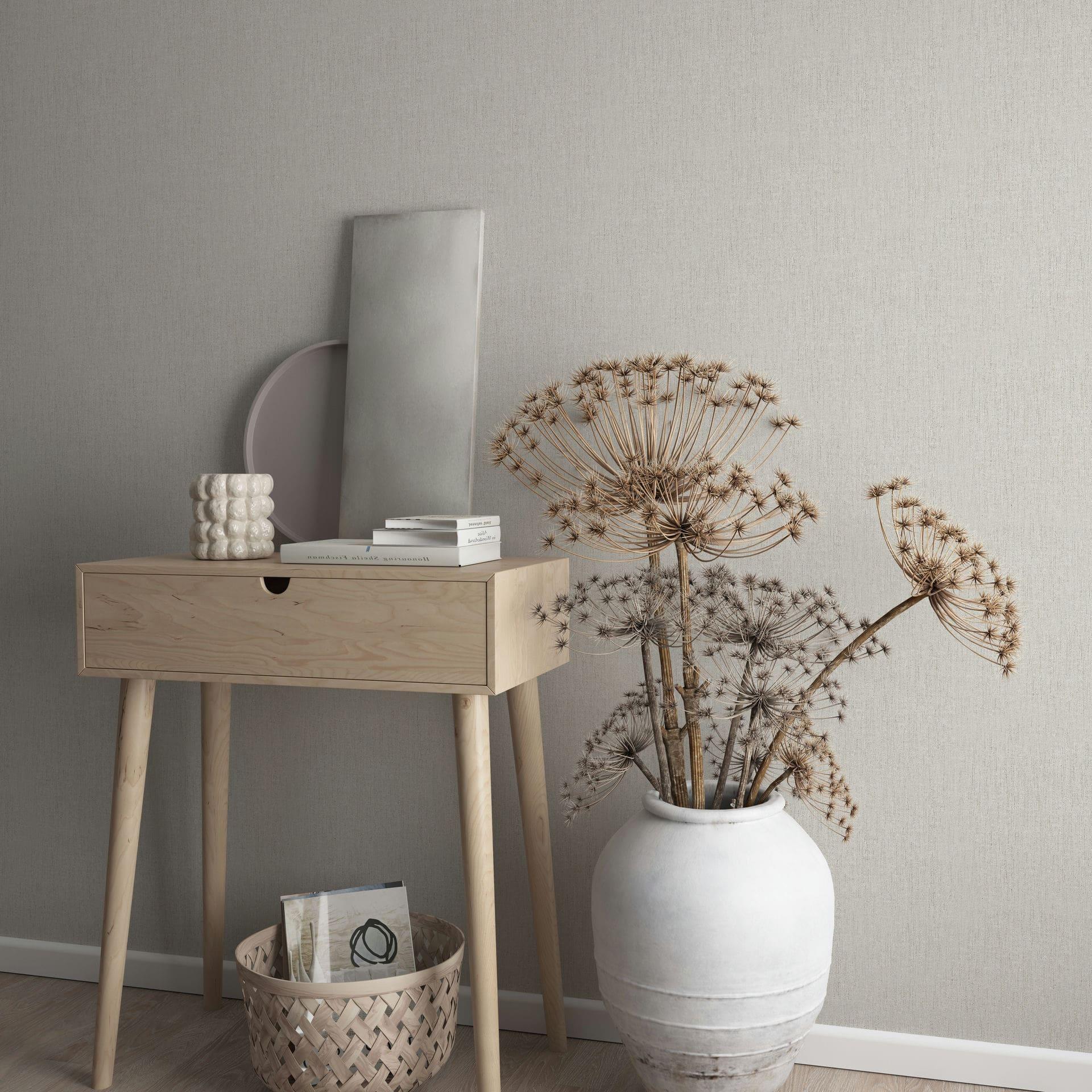 Papel pintado no tejido en gris Liso ligeramente texturado Moderno 