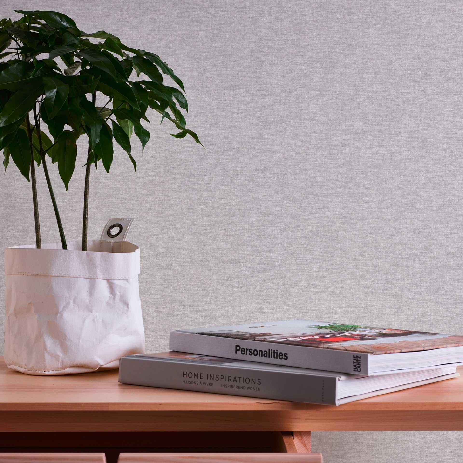 Ensfarvet hør-look grå tapet - stof-look tapet lysegrå - non-woven tapet