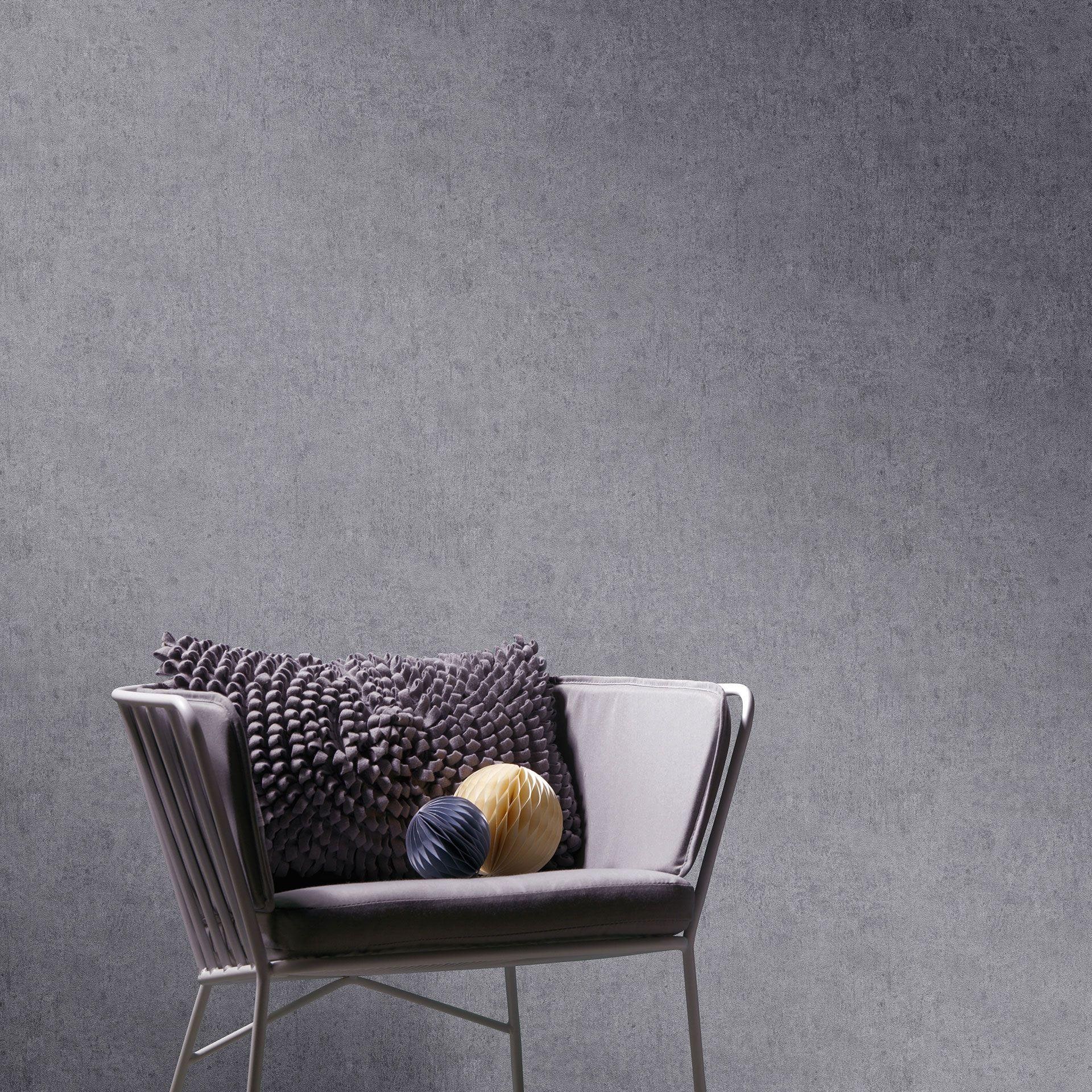 Non-woven tapet med betonmotiver, ensfarvet, grå