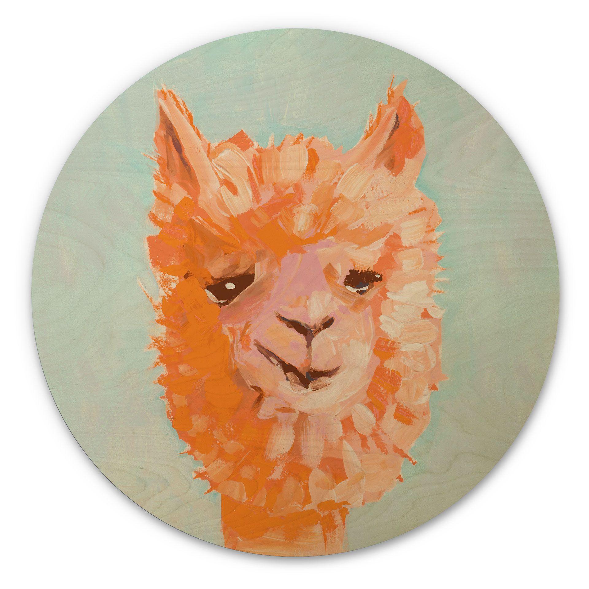 Cuadro de madera Naranja Alpaca - Zwara - Redondo