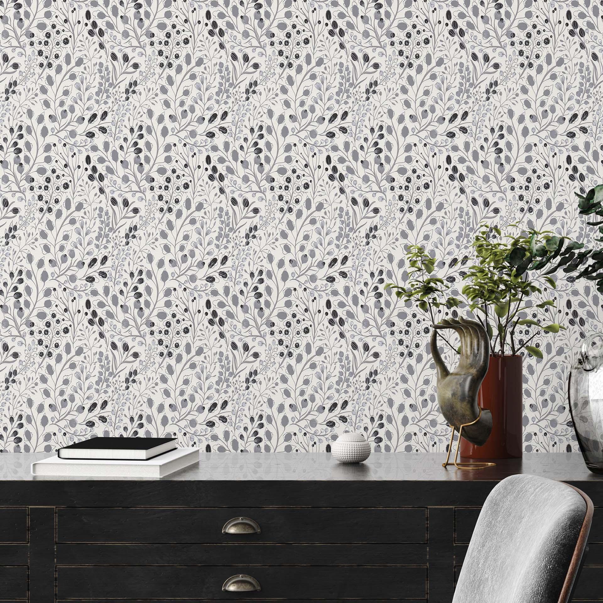 Floral Gris Blanco - Papel pintado no tejido A.S. Création