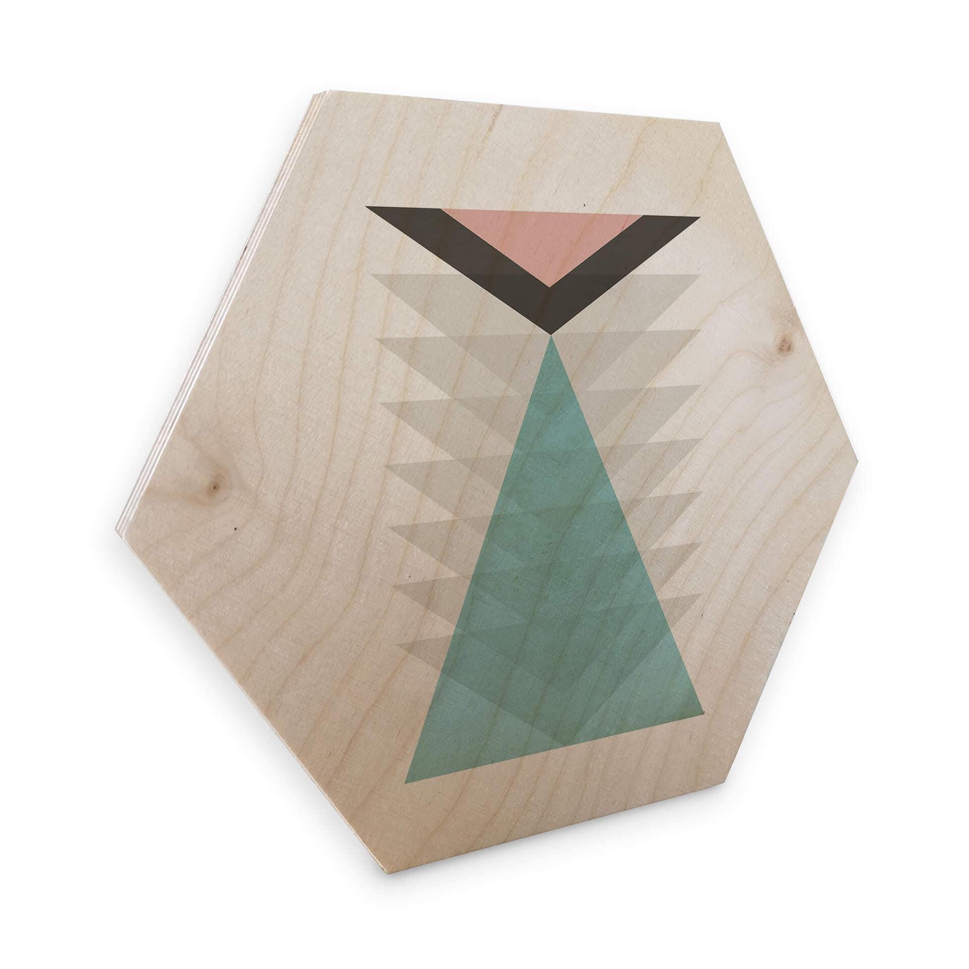 Hexagone - Placage bois de bouleau - Nouveauprints - Totem aqua & pink