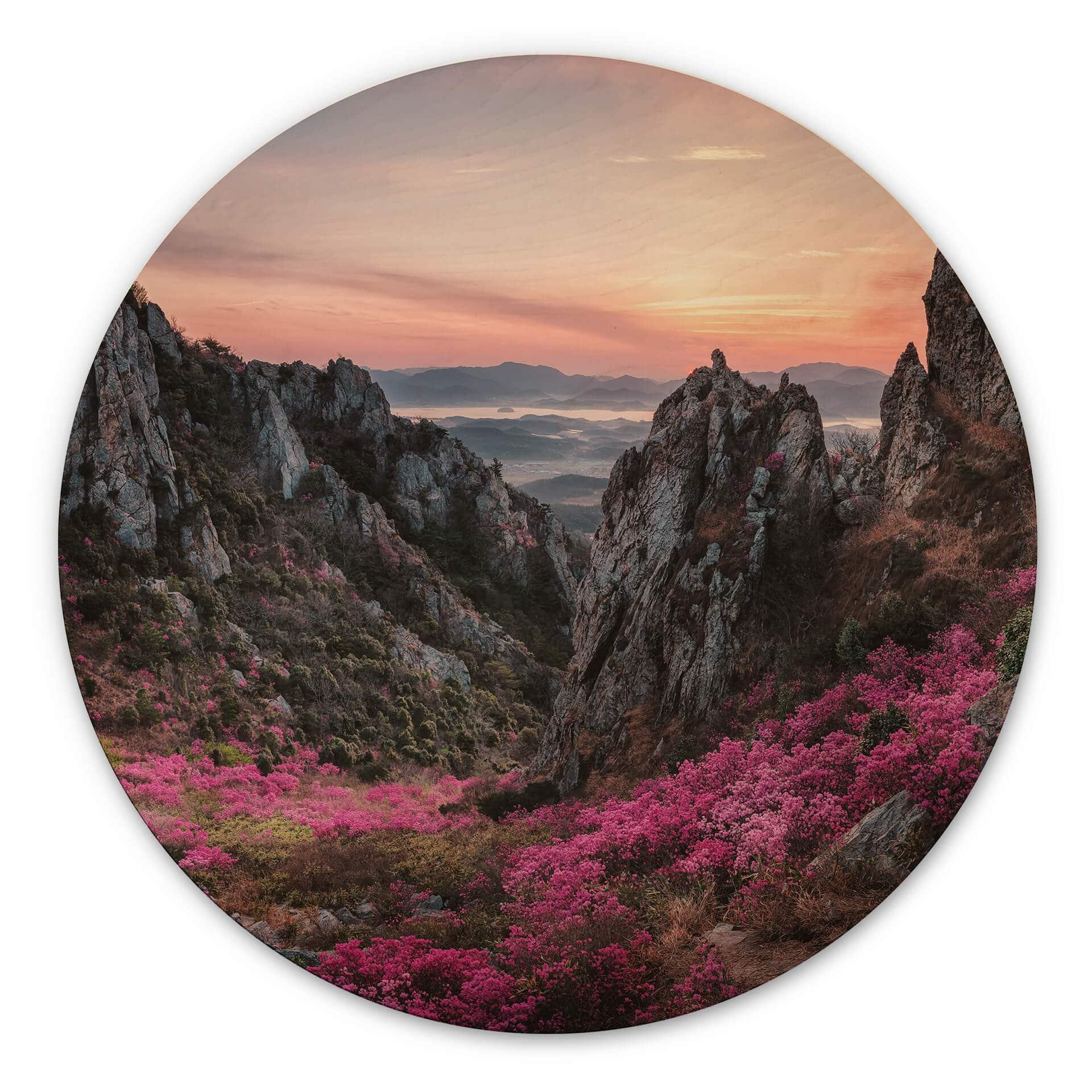 Cuadro de madera Seo - Paisaje rocoso al atardecer - Redondo