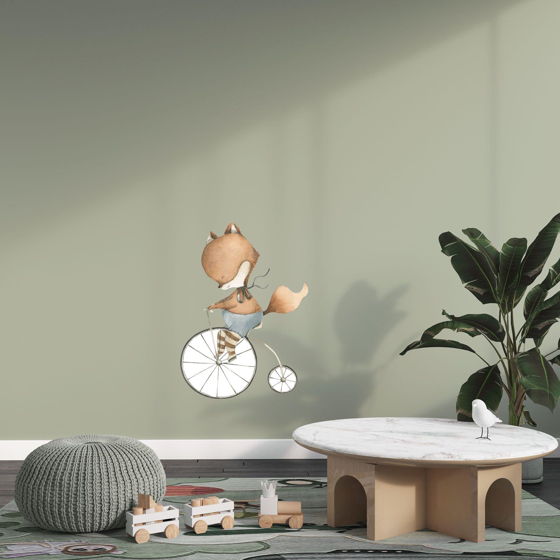Wallsticker ræv på ethjulet cykel