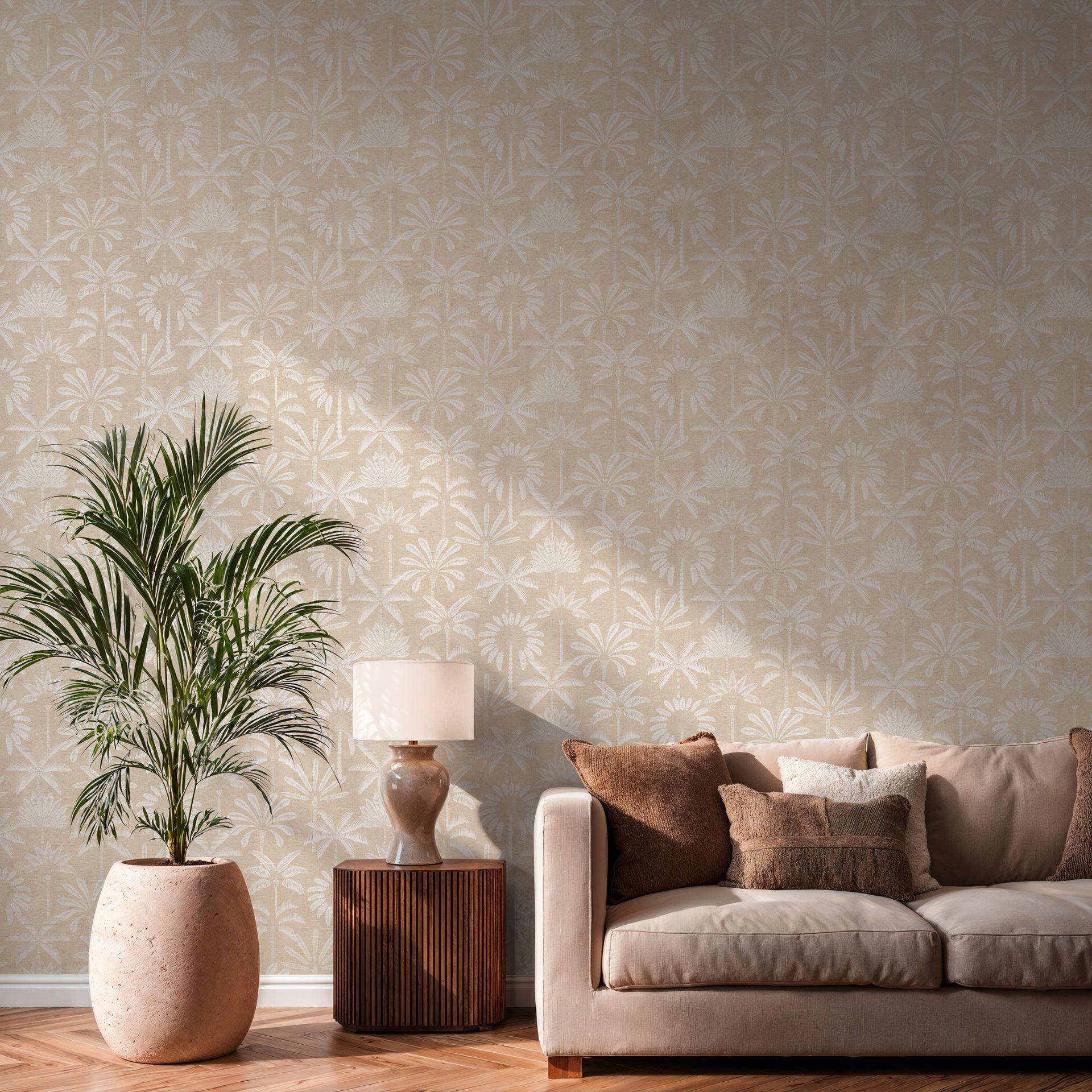 Ikke-vævet tapet palmer beige creme hvid metallisk tapet tapet blade natur