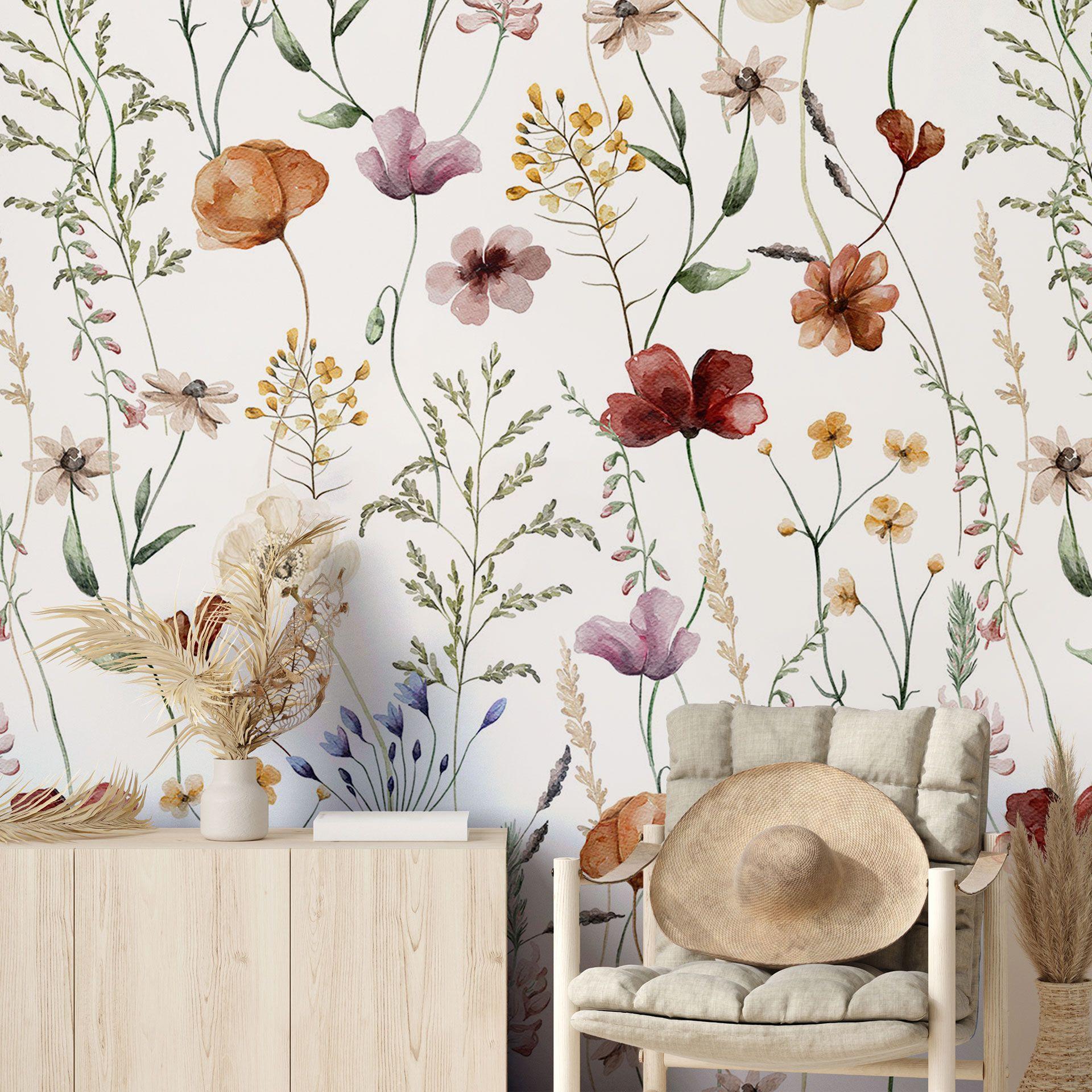 Papel pintado Flores silvestres de colores - Papel pintado Flores - UN Designs