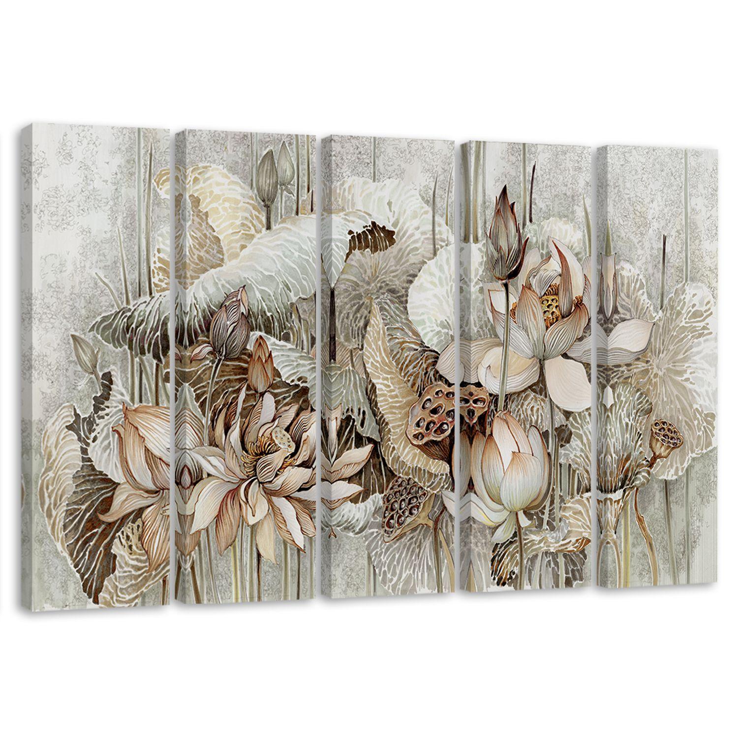 5 stykke lærredstryk, Saint Lotus-blomster