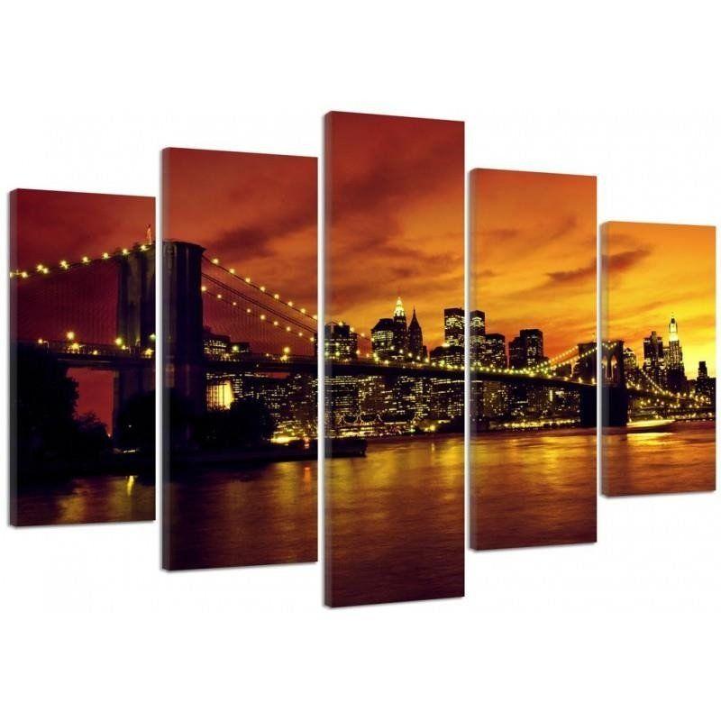 5 stykke lærredstryk, New York Manhattan Sunset