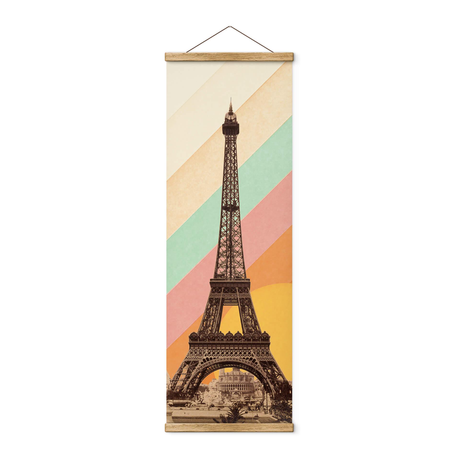 Póster de tela Bodart - Torre Eiffel retro con arco iris - Panorama
