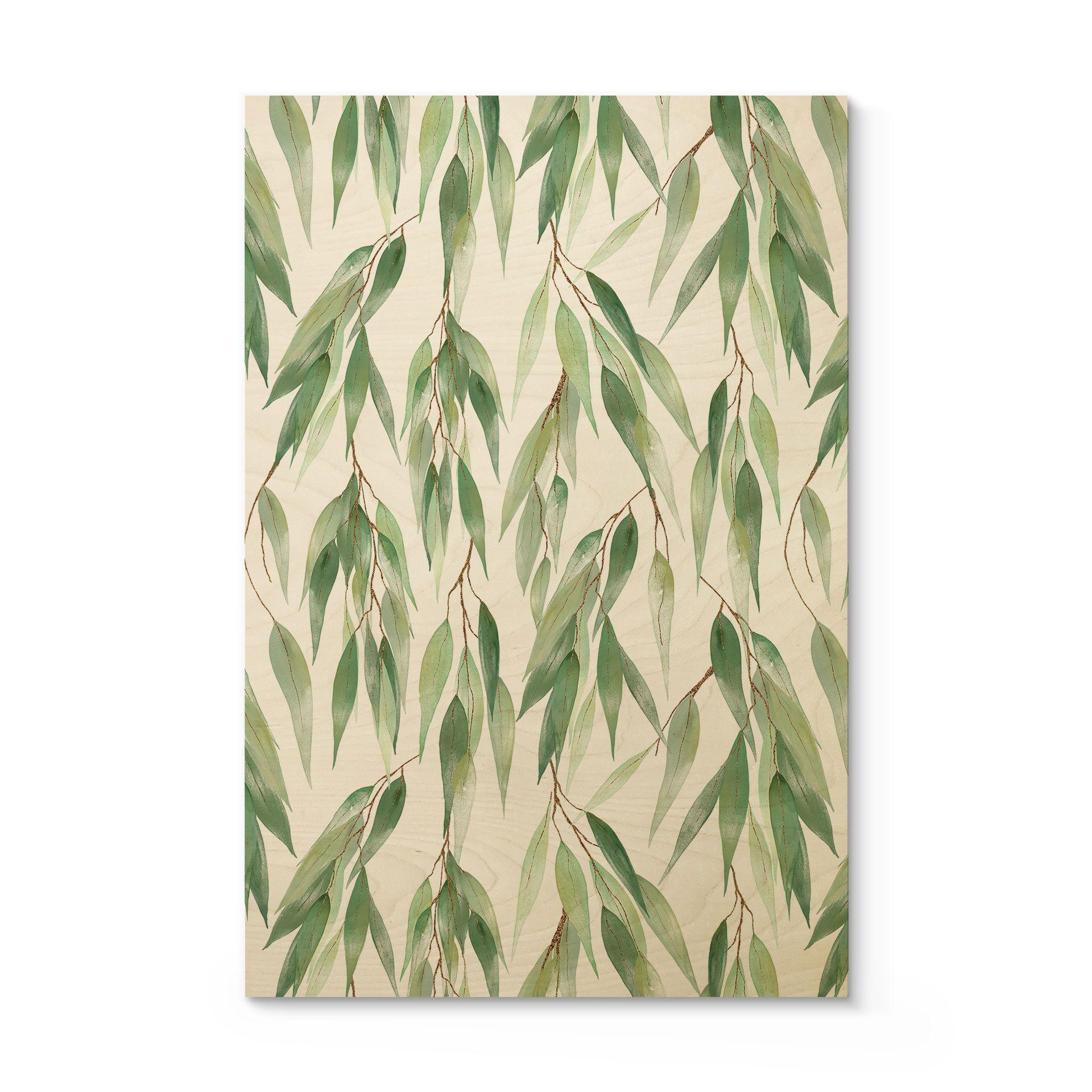 Cuadro de madera en rama con hojas verdes - UN Designs