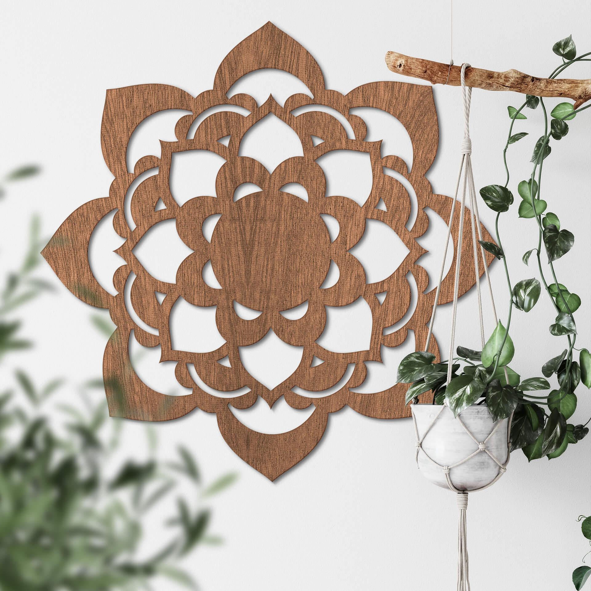 Décoration murale en bois placage d'acajou - Lotus Mandala