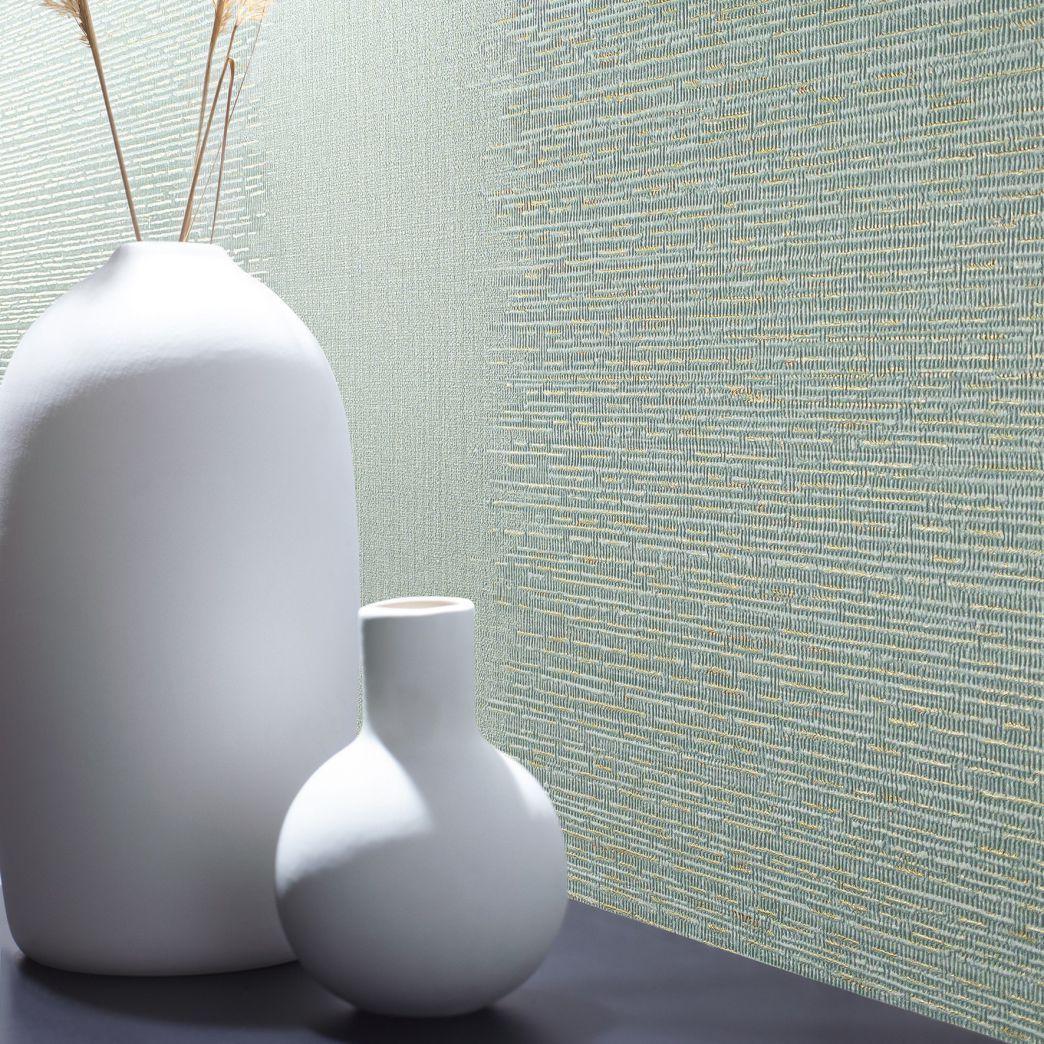 Papel pintado no tejido con rayas y finas líneas textura verde