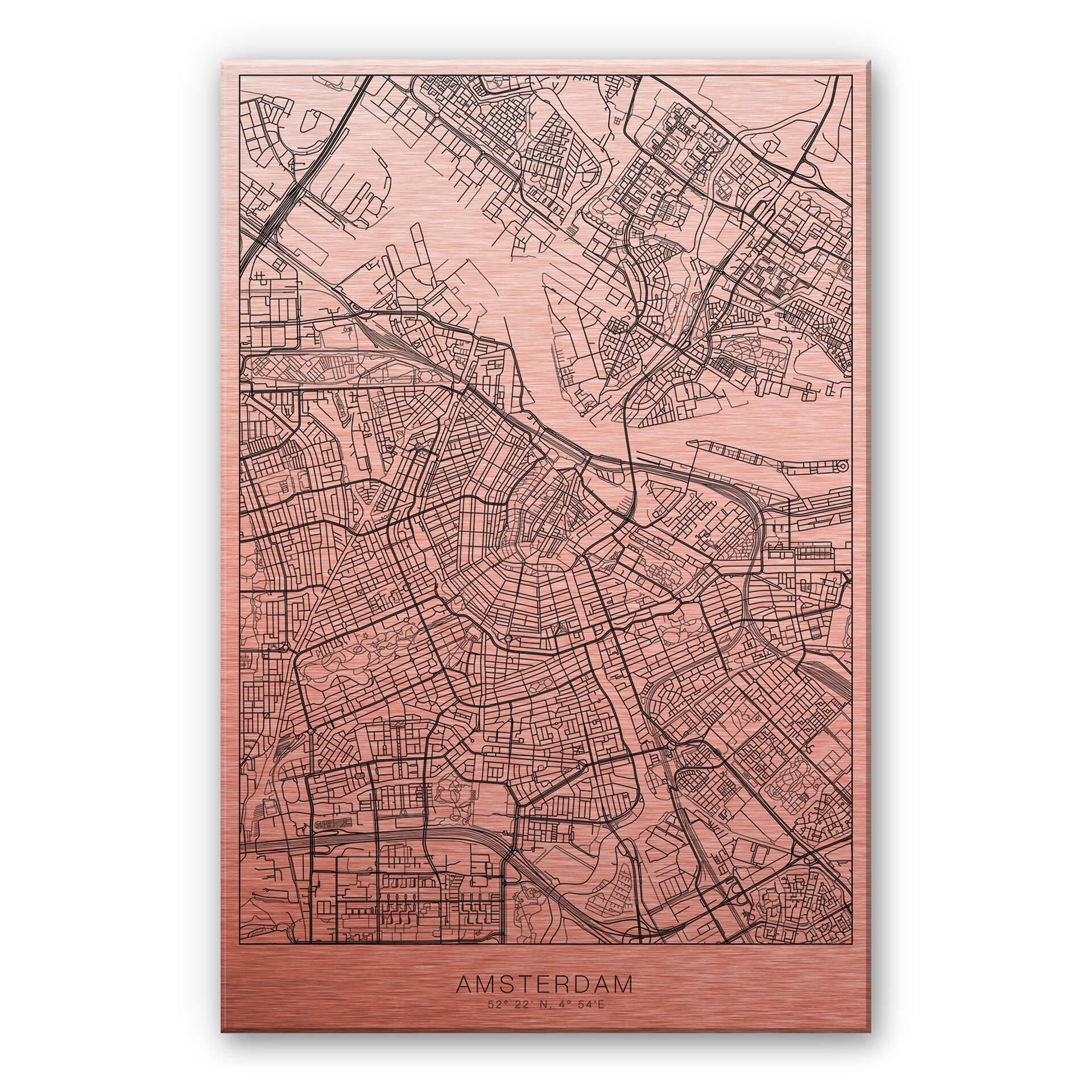 Alu-Dibond koper effect - Plattegrond Amsterdam