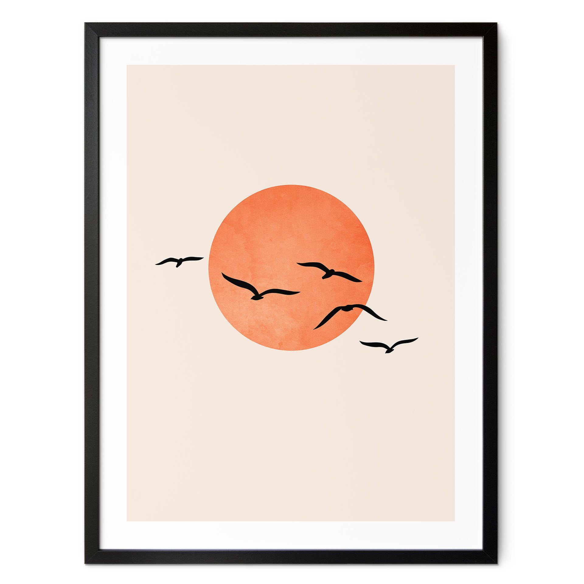 Póster Aves migratorias volando hacia el sol - Kubistika