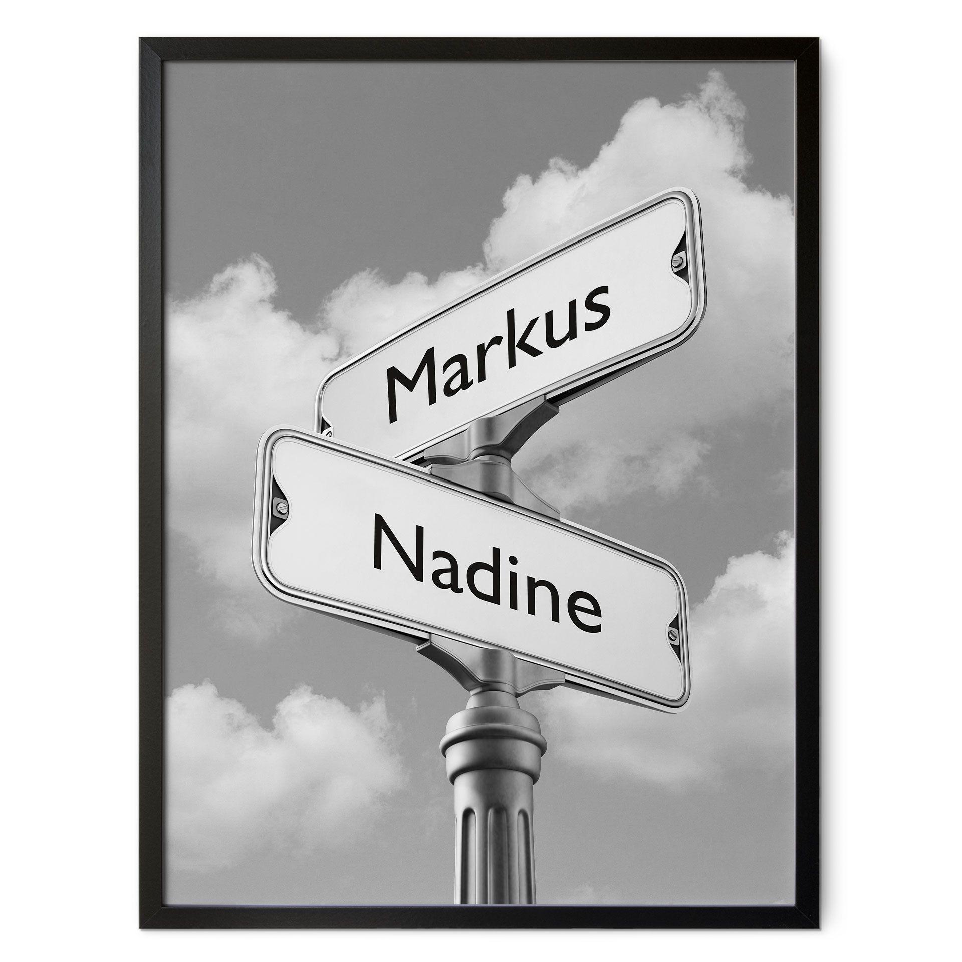 Póster texto personalizado - placa de calle blanco y negro