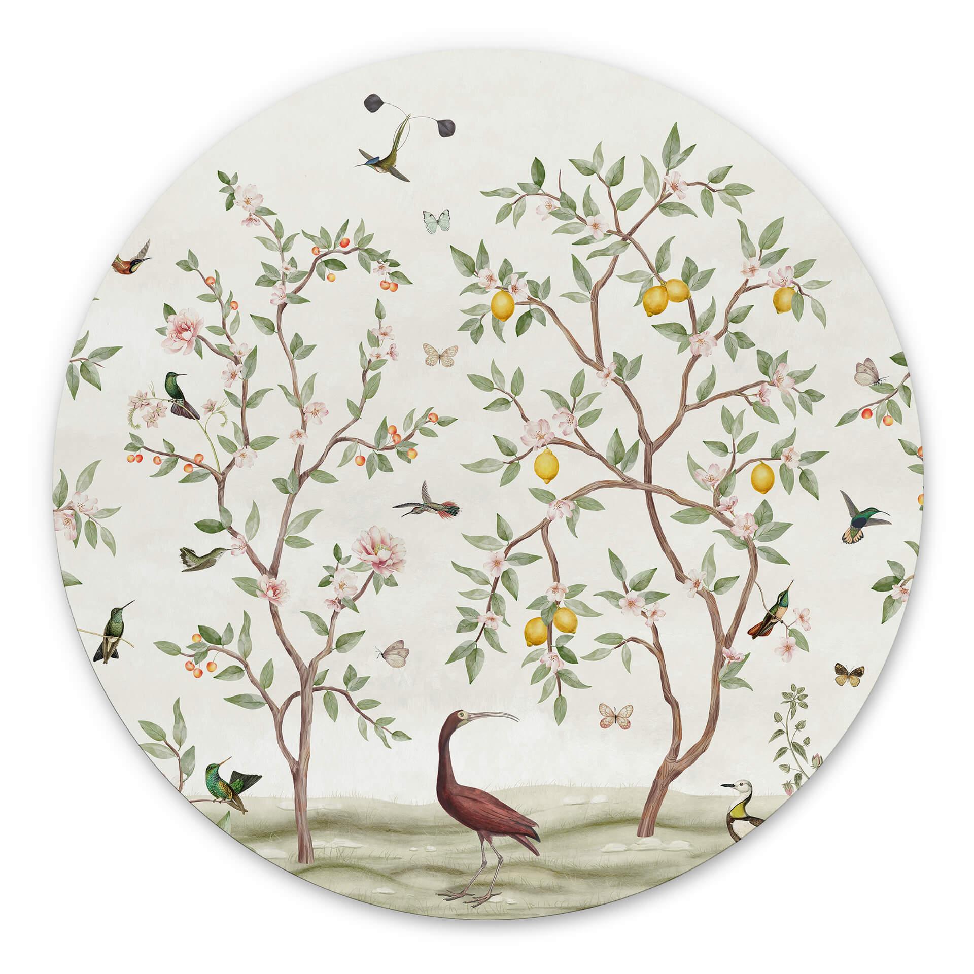 Tableau sur alu-Dibond rond Sir Edward - Chinoiserie au citronnier