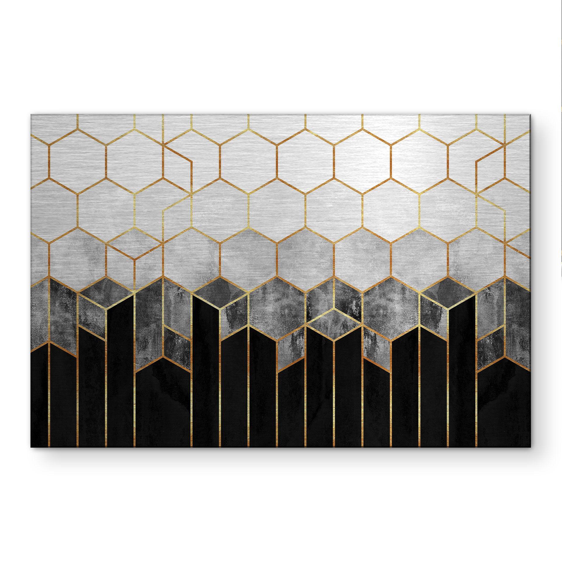 Alu-Dibond spazzolato con Effetto Oro, Argento e Rame - Esagoni: nero e grigio - Fredriksson