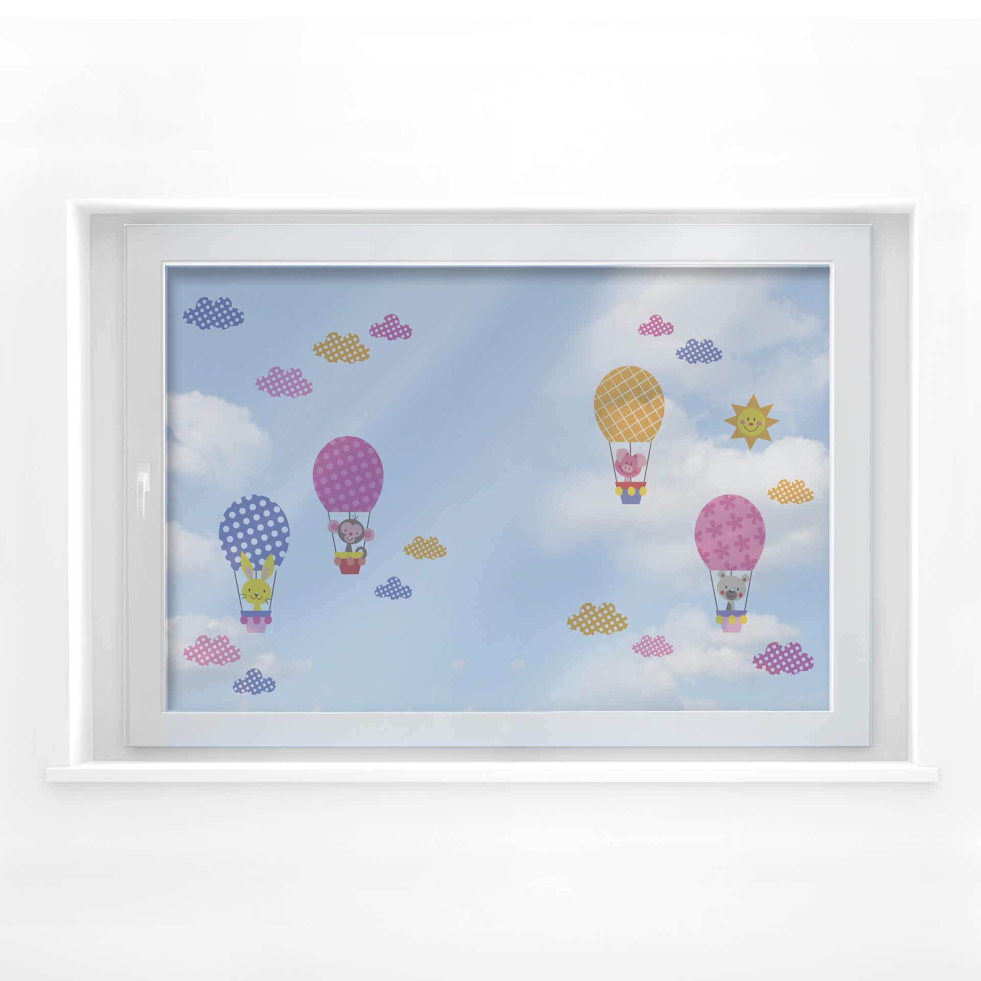 Muestra de ventana - Divertidos animales en un globo aerostático (set)