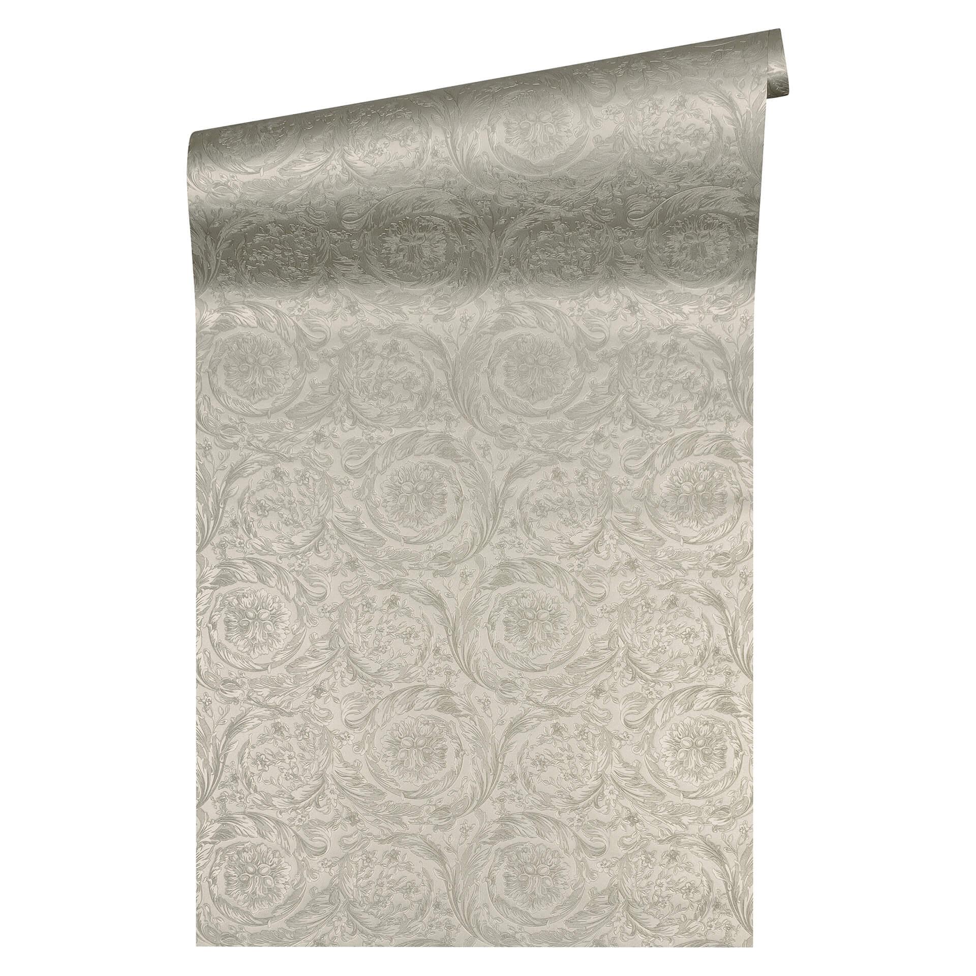 Versace fleecetapet Vasmara barok metallic med ornamenter, sølv, grå