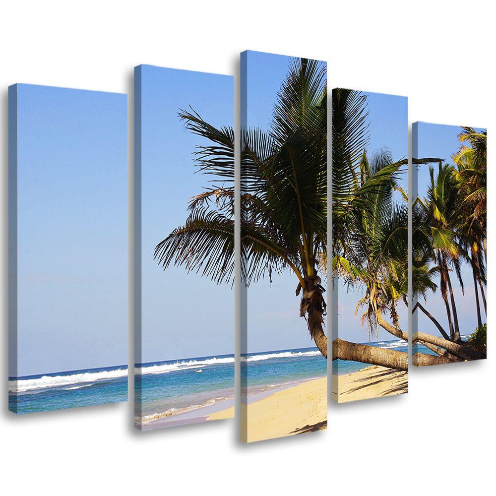 5 stykke lærred Print Tropical Beach Ocean Palm Trees