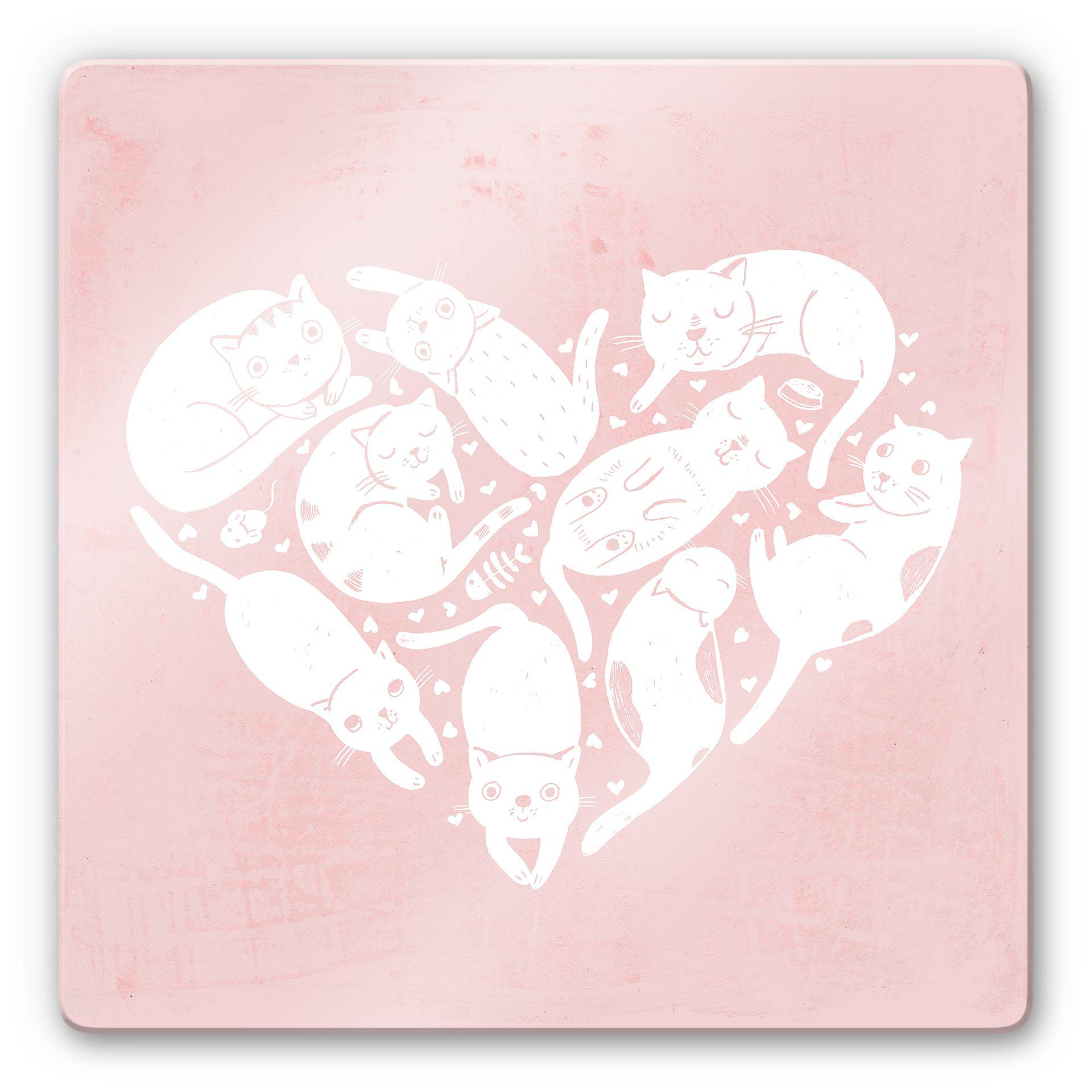 Glasschilderij Loske - Cat Heart