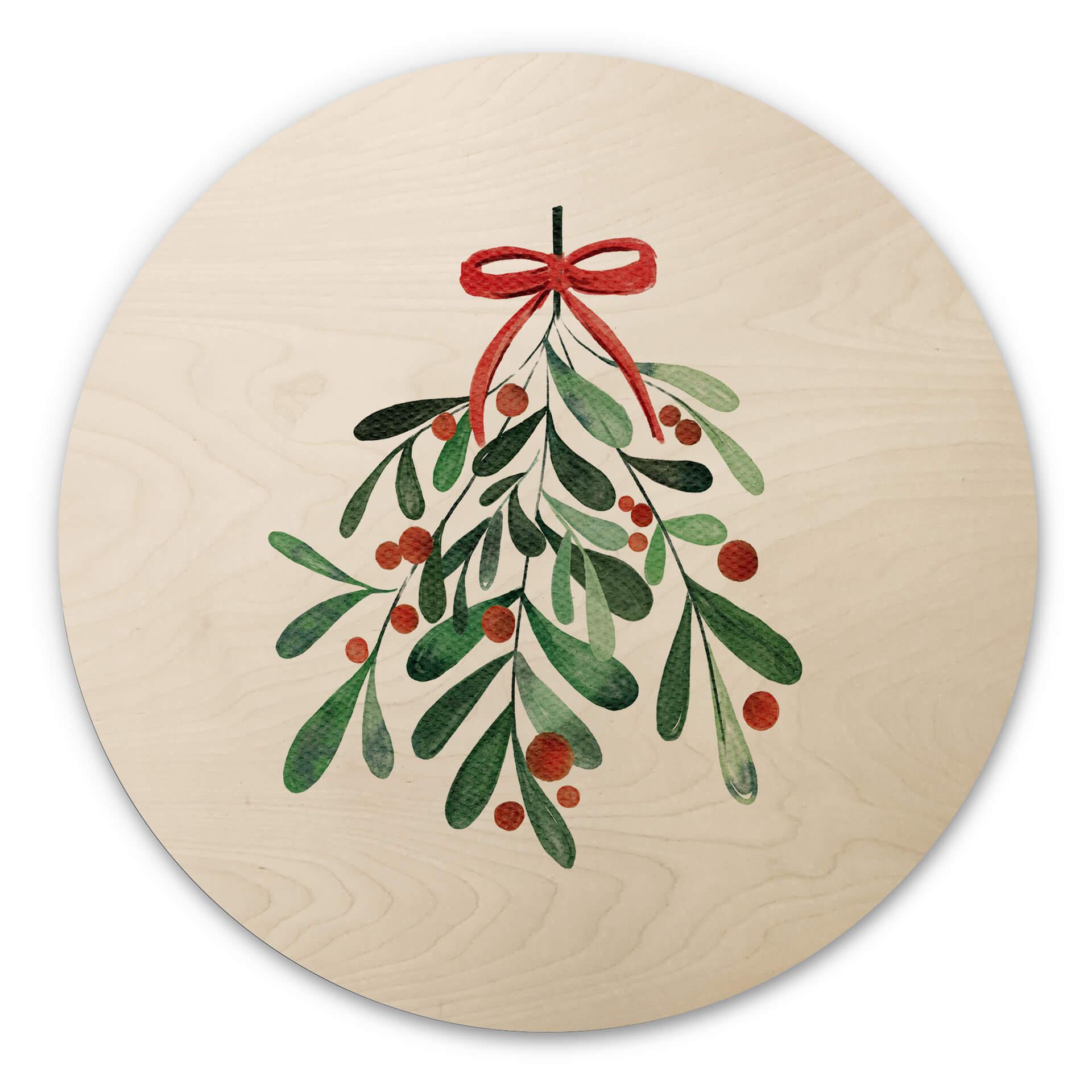 Cuadro de madera Navidad muérdago redondo - Kristina