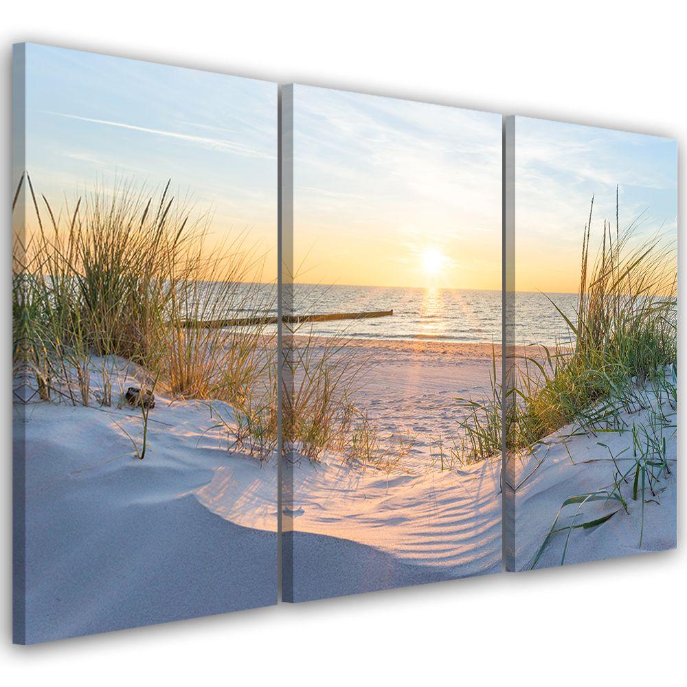3 stykke lærredsprint, Beach Sea Dunes Sunset