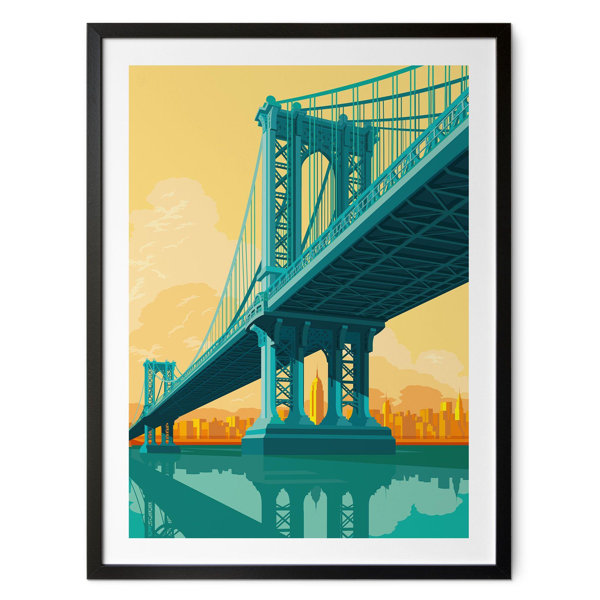 Póster vista de la ciudad a través del puente de Manhattan - Heemskerk
