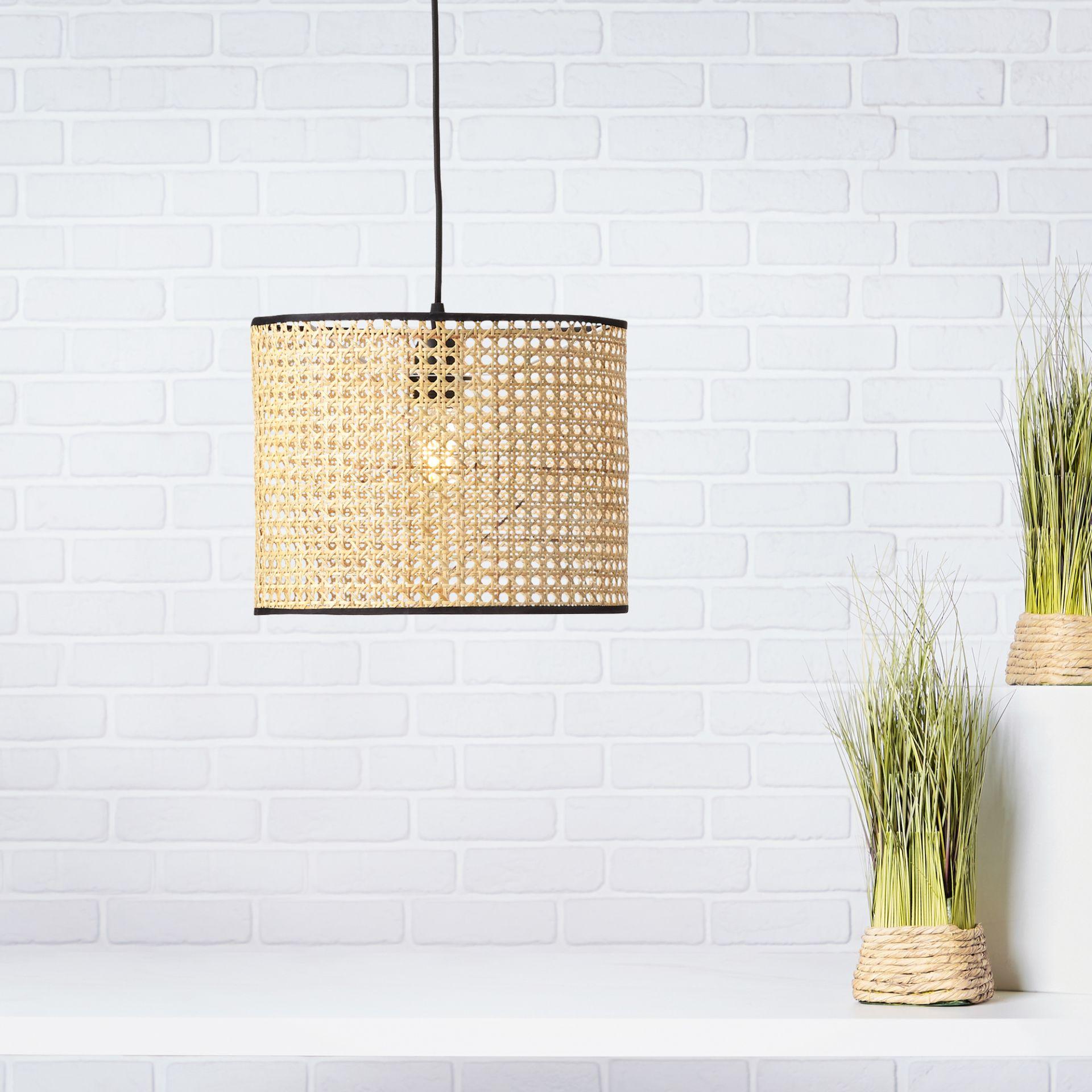 Pendelleuchte Toni, beige, 174 x 30 cm, Rattan Pendellampe, dimmbar