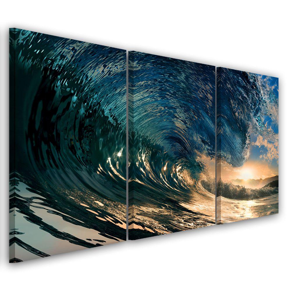 3 stykke lærredstryk Bølger Sea Ocean Sun