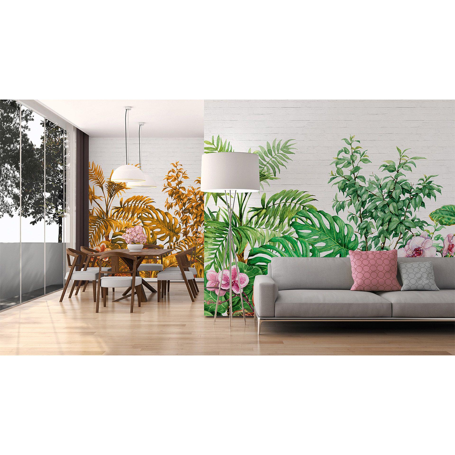 grønt og hvidt non-woven tapet Designwalls Tropical Wall 