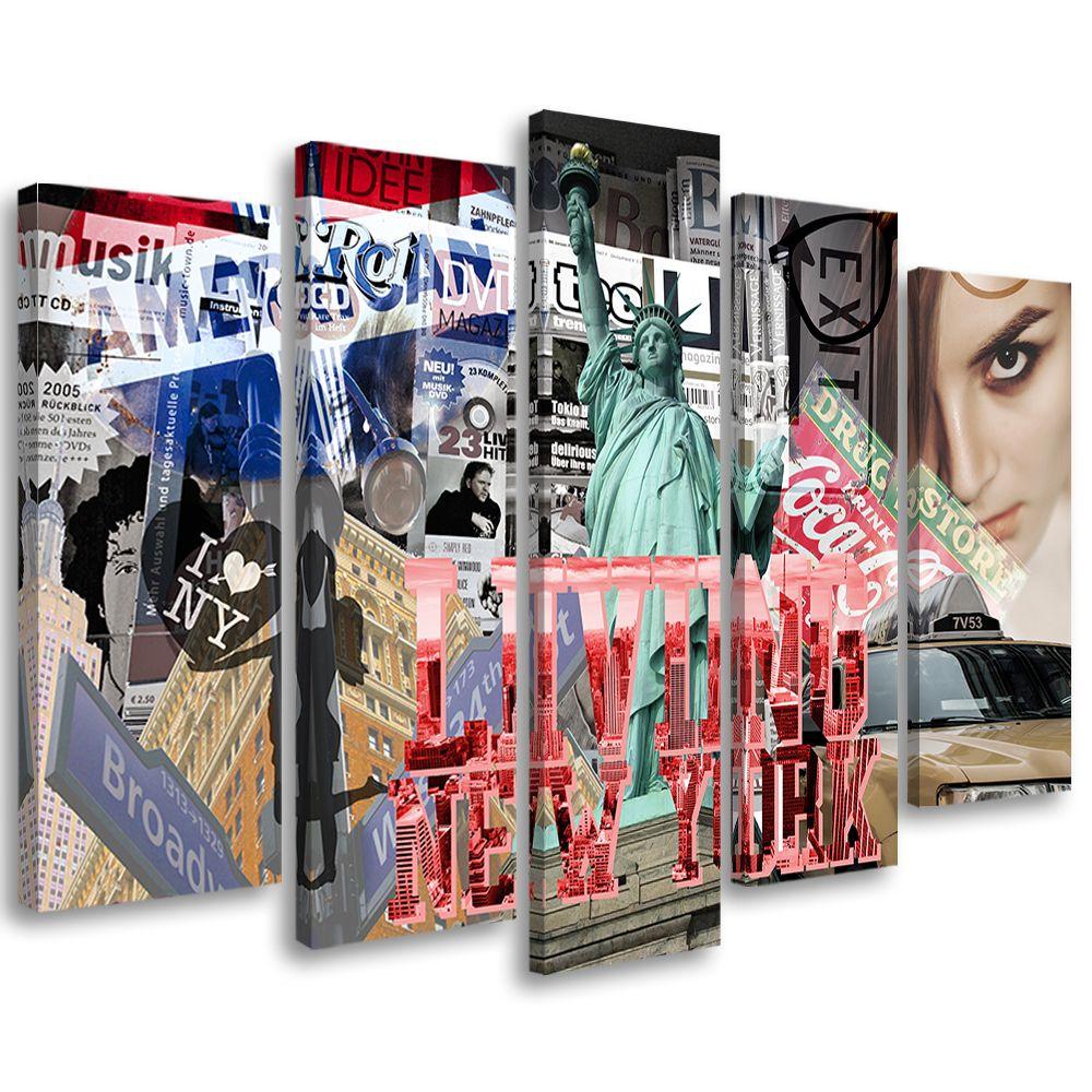 5 stykke lærredstryk, New York City Collage