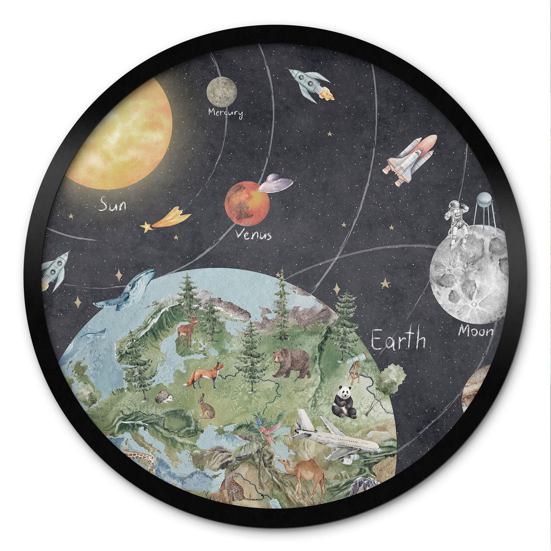 Poster zonnestelsel met planeten en aarde - Ms Tiff - Rond