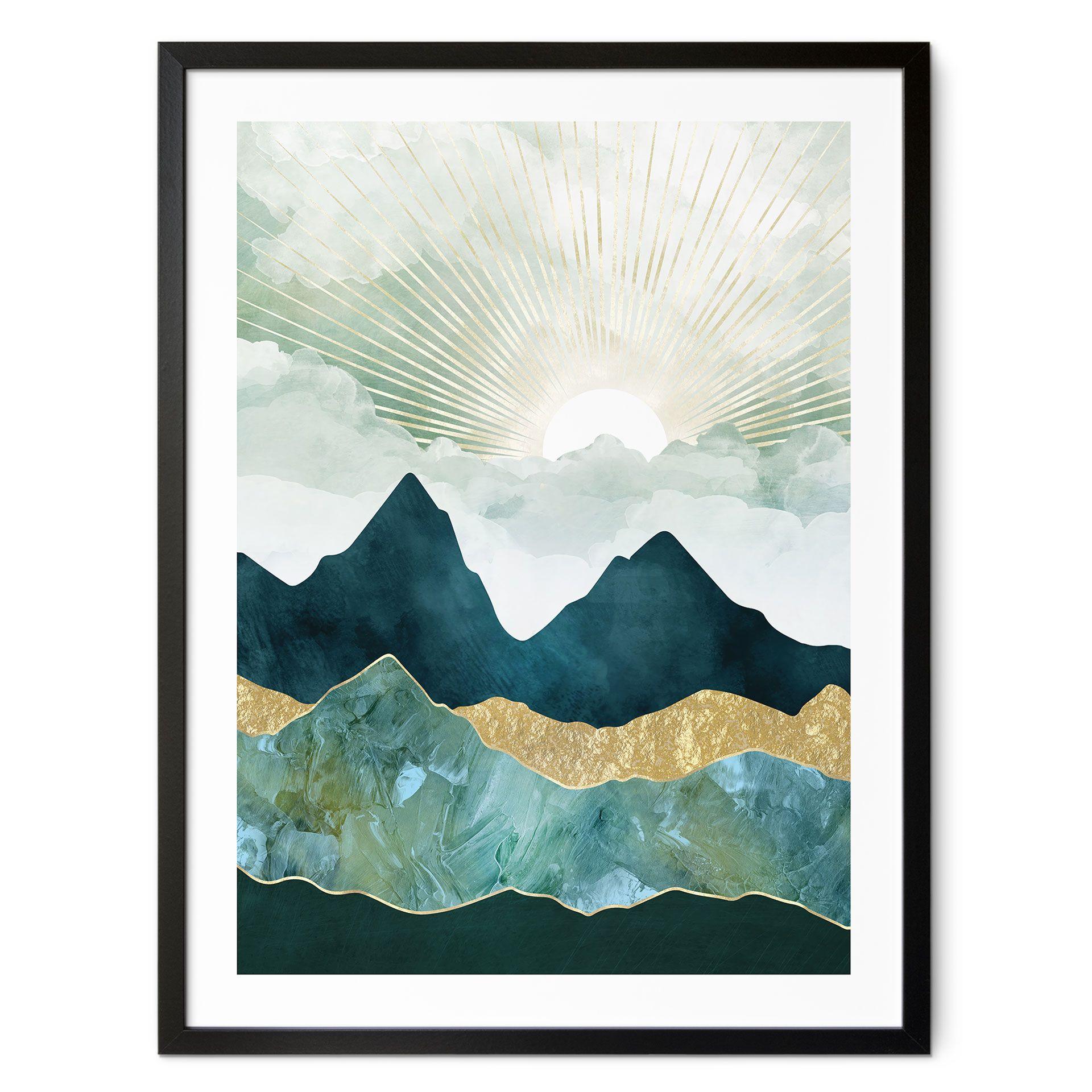 Póster Paisaje soleado en azul y dorado - SpaceFrog Designs