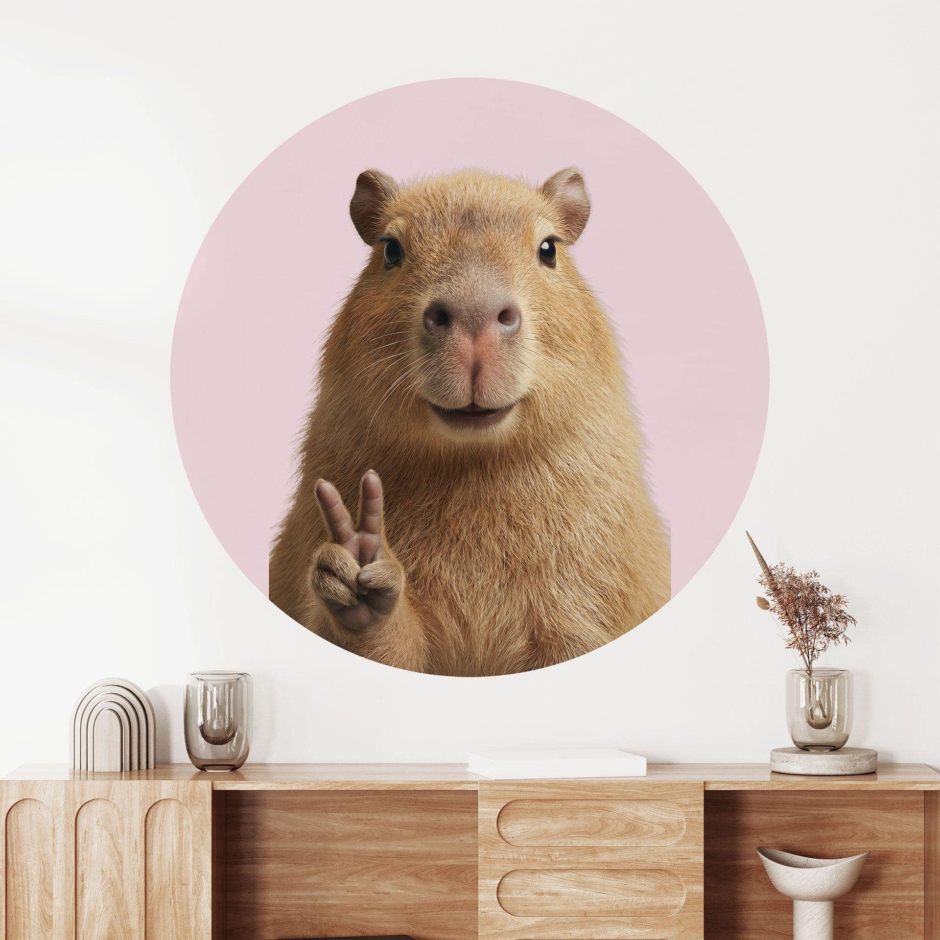 Wallsticker med dyr Peace Capybara - Rund