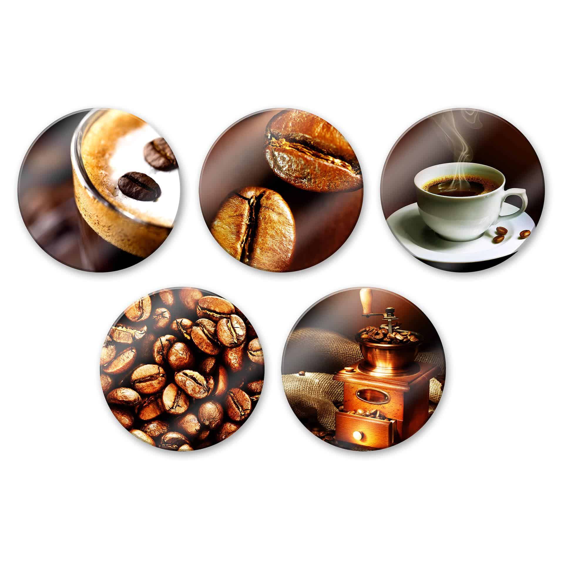 Tableau en verre - Set Café (5 parties) - rond
