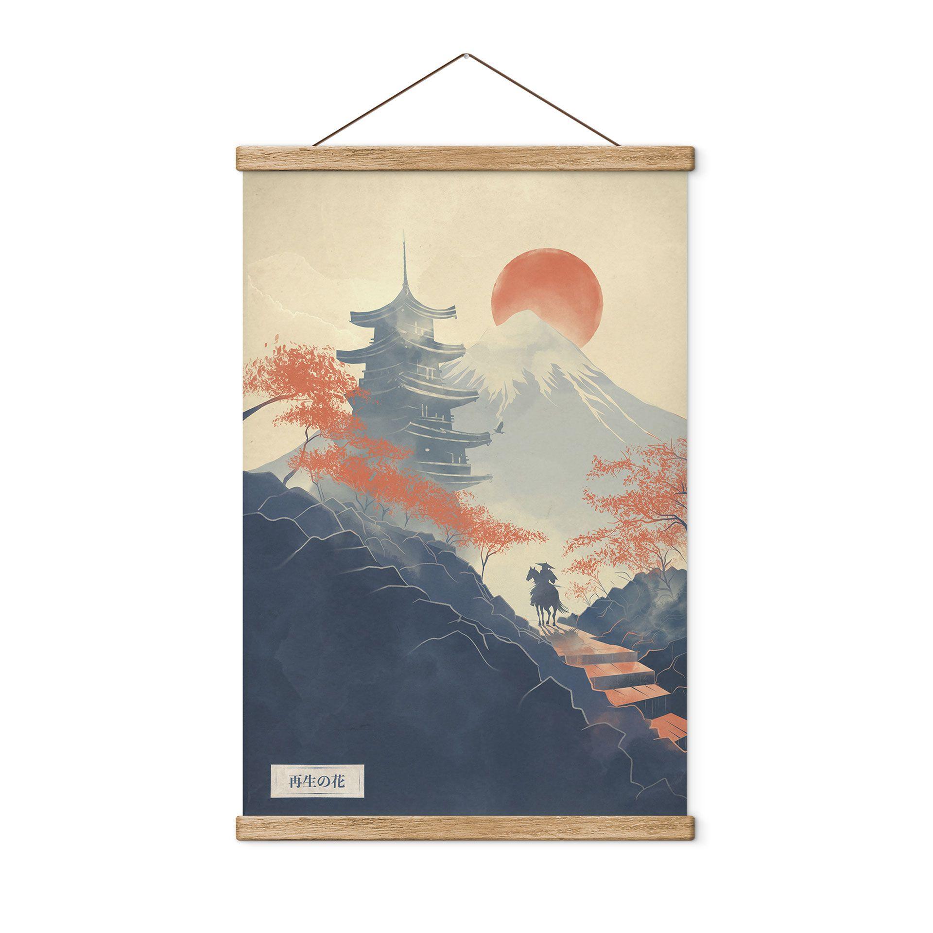 Stofbillede solopgang over pagoden | Japan landskabsillustration - Roze