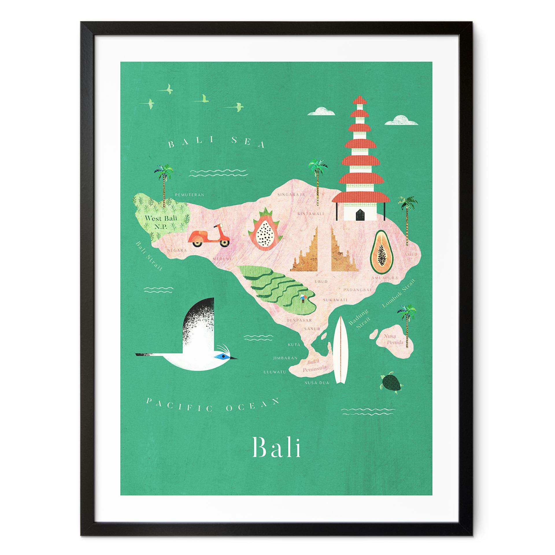 Plakat Kort over Bali - Rivers