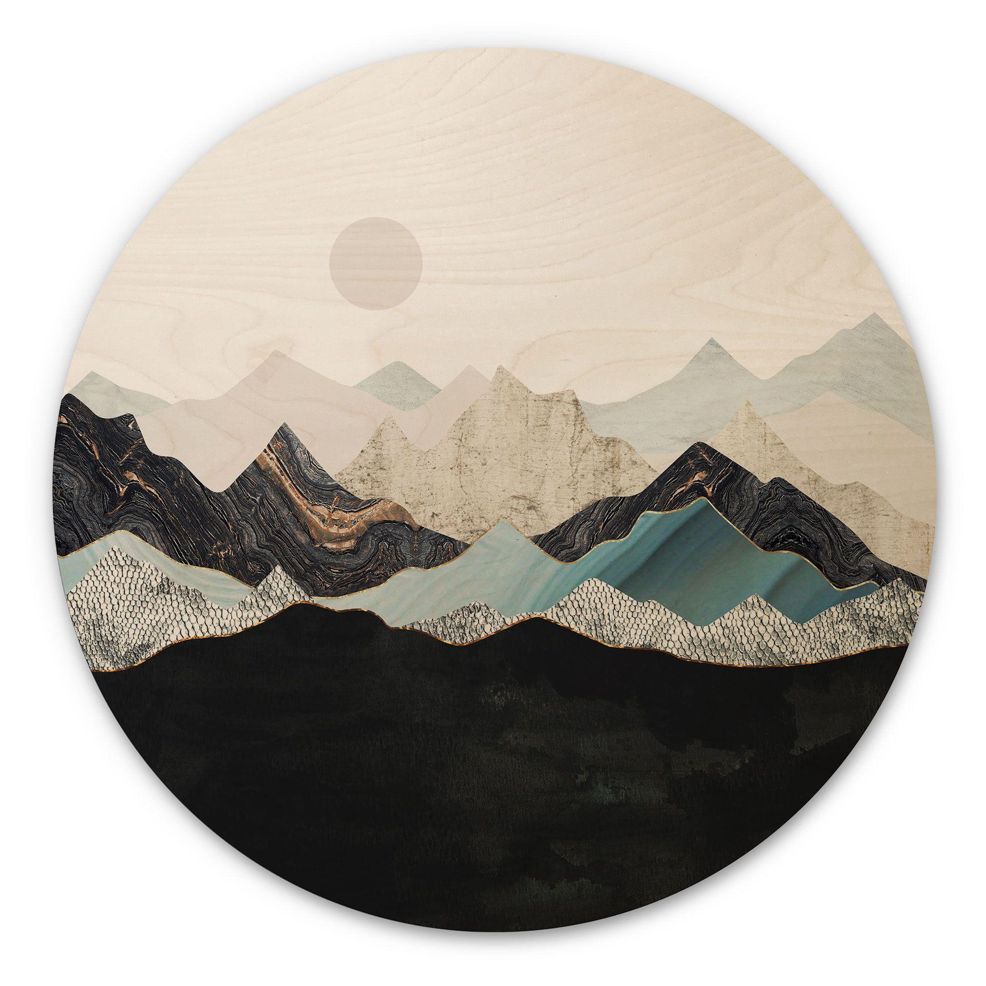 Cuadro de madera Paisaje montañoso tranquilo al atardecer - SpaceFrog Designs - Redondo