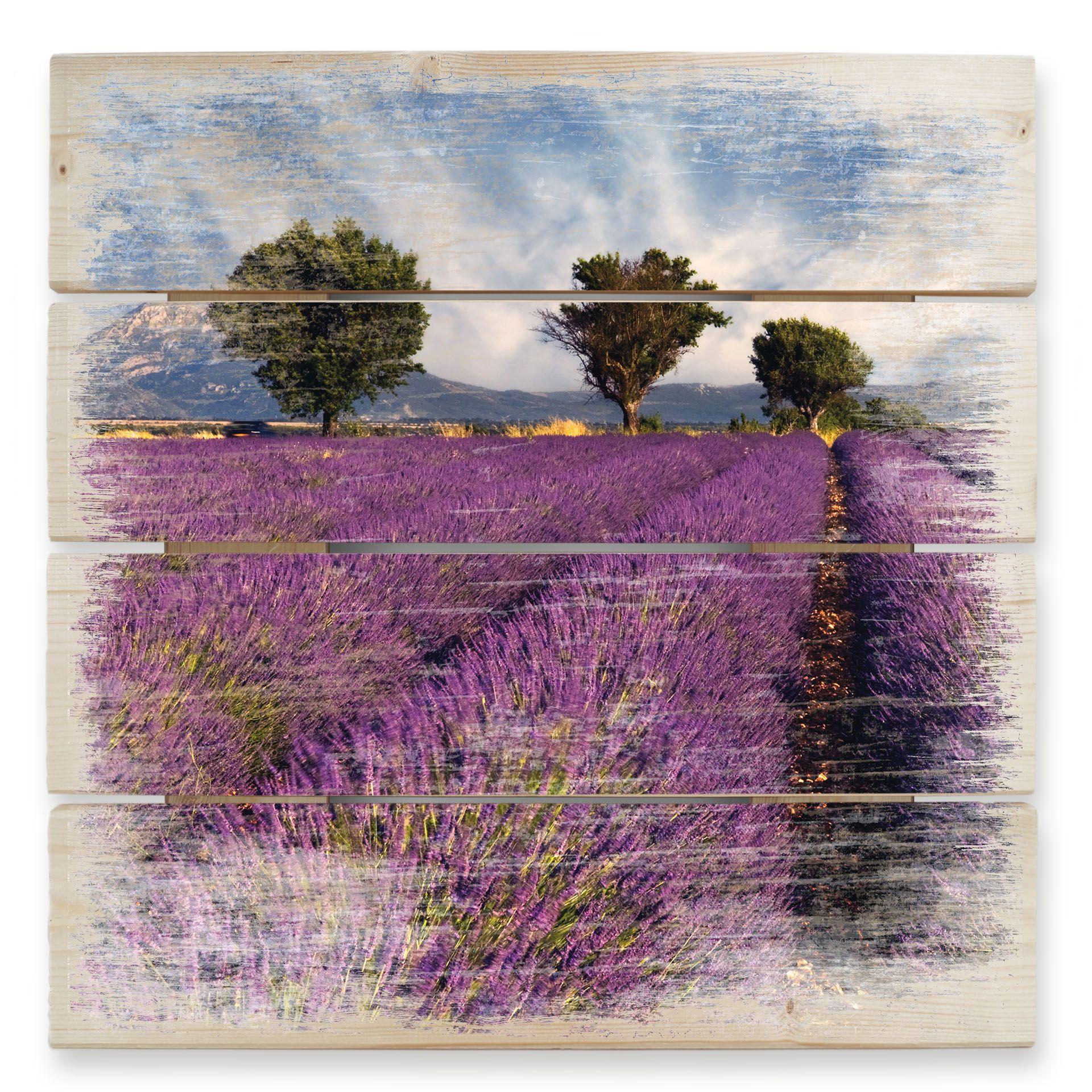 Cuadro de madera campo de lavanda - 40x41,5 cm