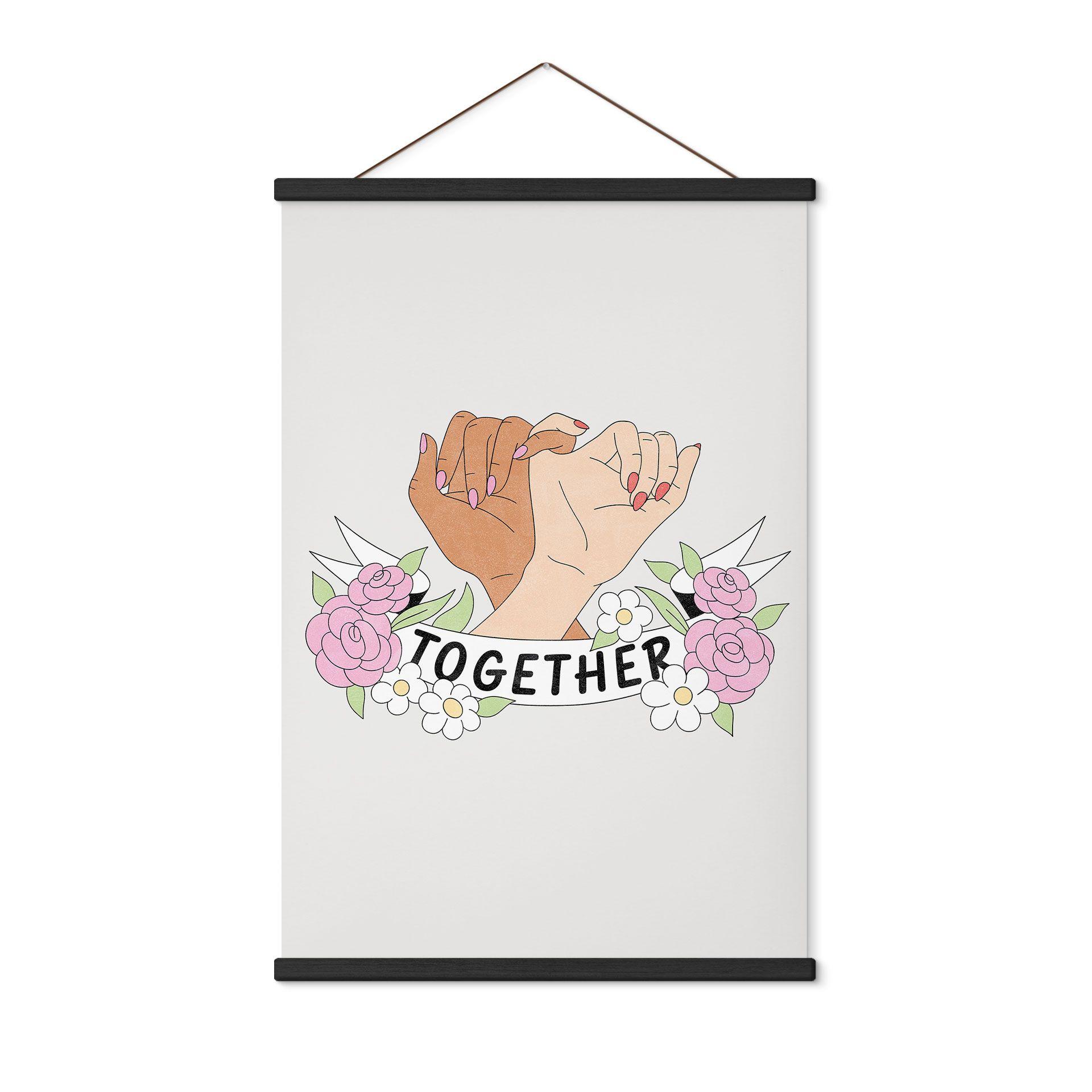 Póster de tela Together Sisterhood Floral Hands