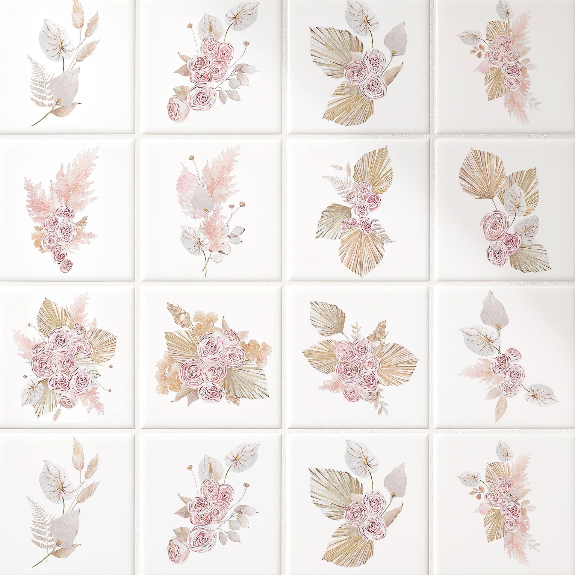 Azulejos Adhesivos acuarela ramos de flores - lote de 12