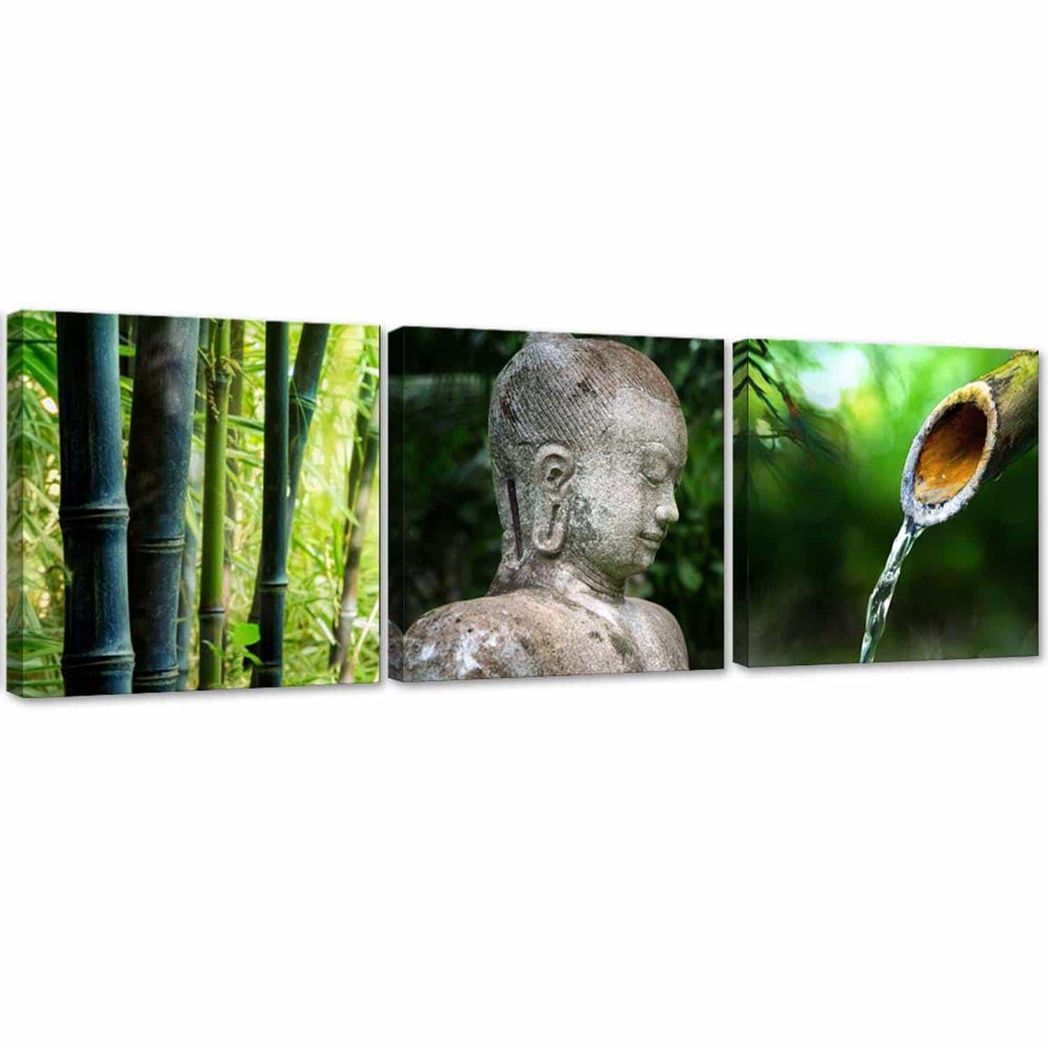 3 stykke lærredstryk Bambus Zen Buddha