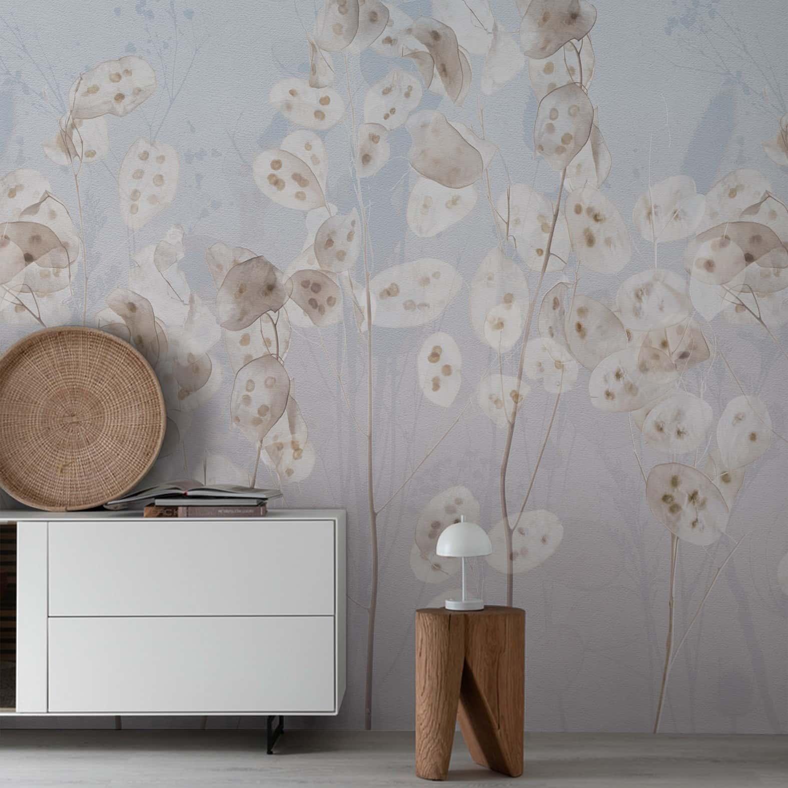 Fototapet blomster, blade blomstret natur, moderne i blåt