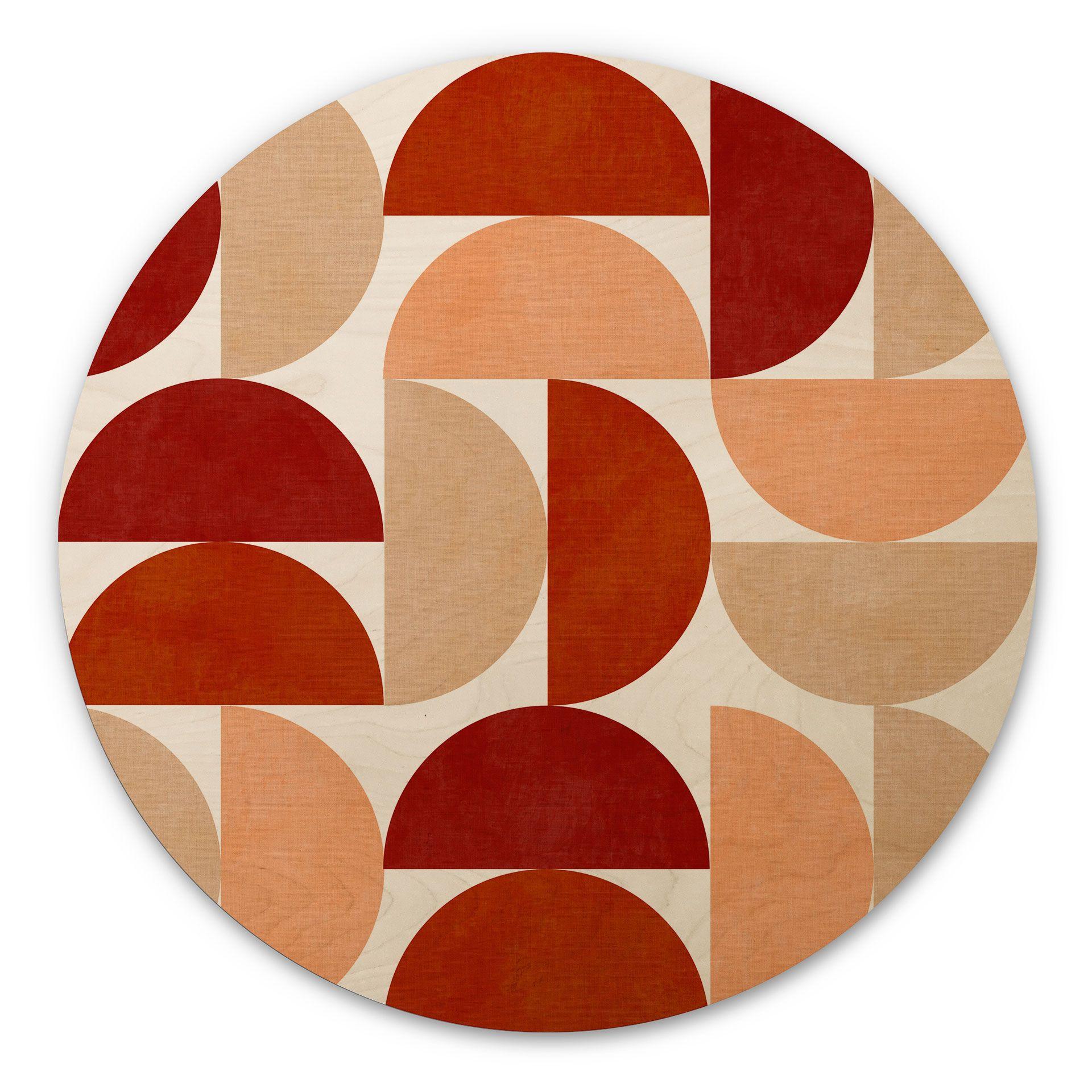 Cuadro de madera Semicírculos abstractos en cálidos colores naturales - Bré - Round